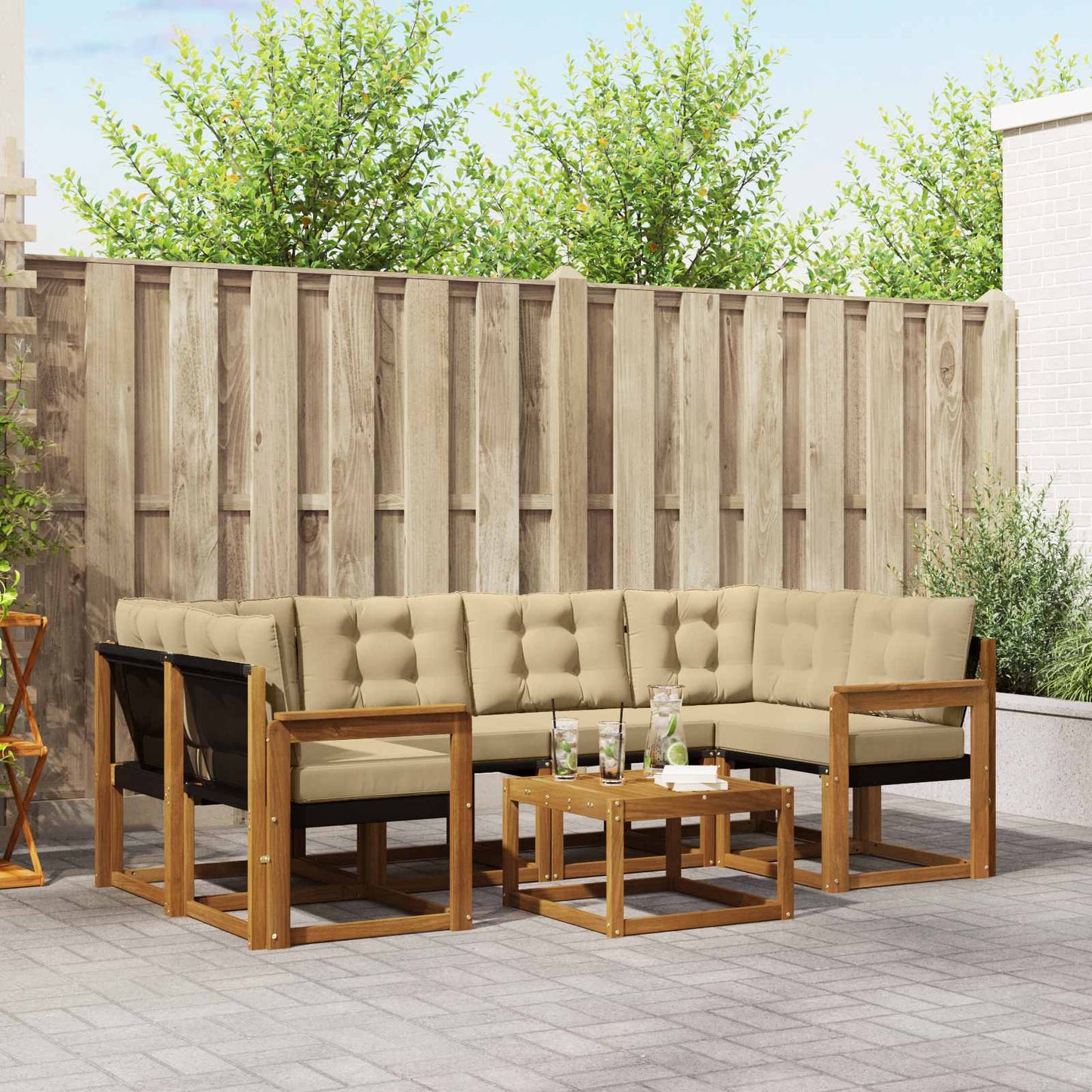 Buiten bankenset met kussen 7 pcs Natuurlijk en Beige is nu te koop bij PeponiXL, paradijselijk wonen!