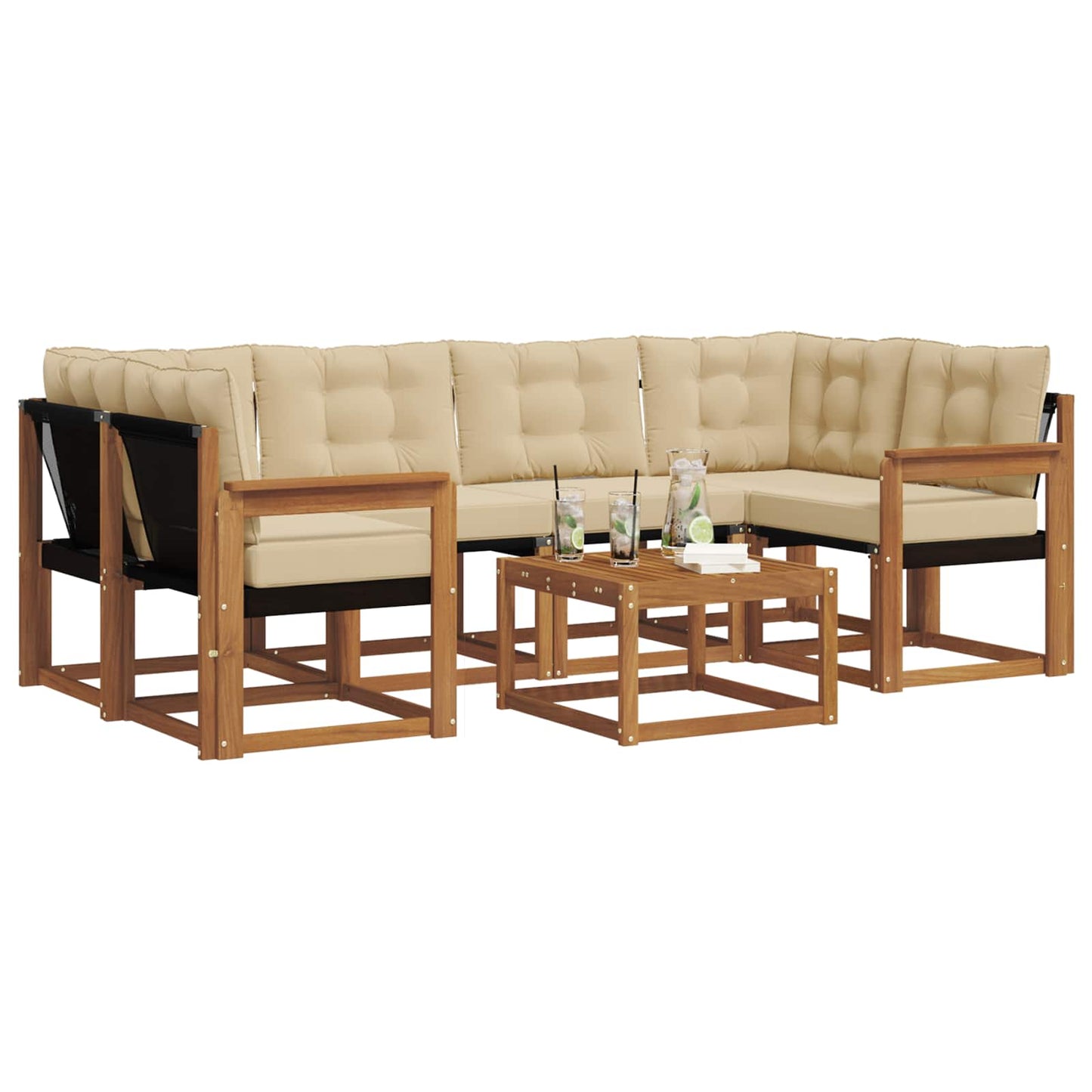 Buiten bankenset met kussen 7 pcs Natuurlijk en Beige is nu te koop bij PeponiXL, paradijselijk wonen!