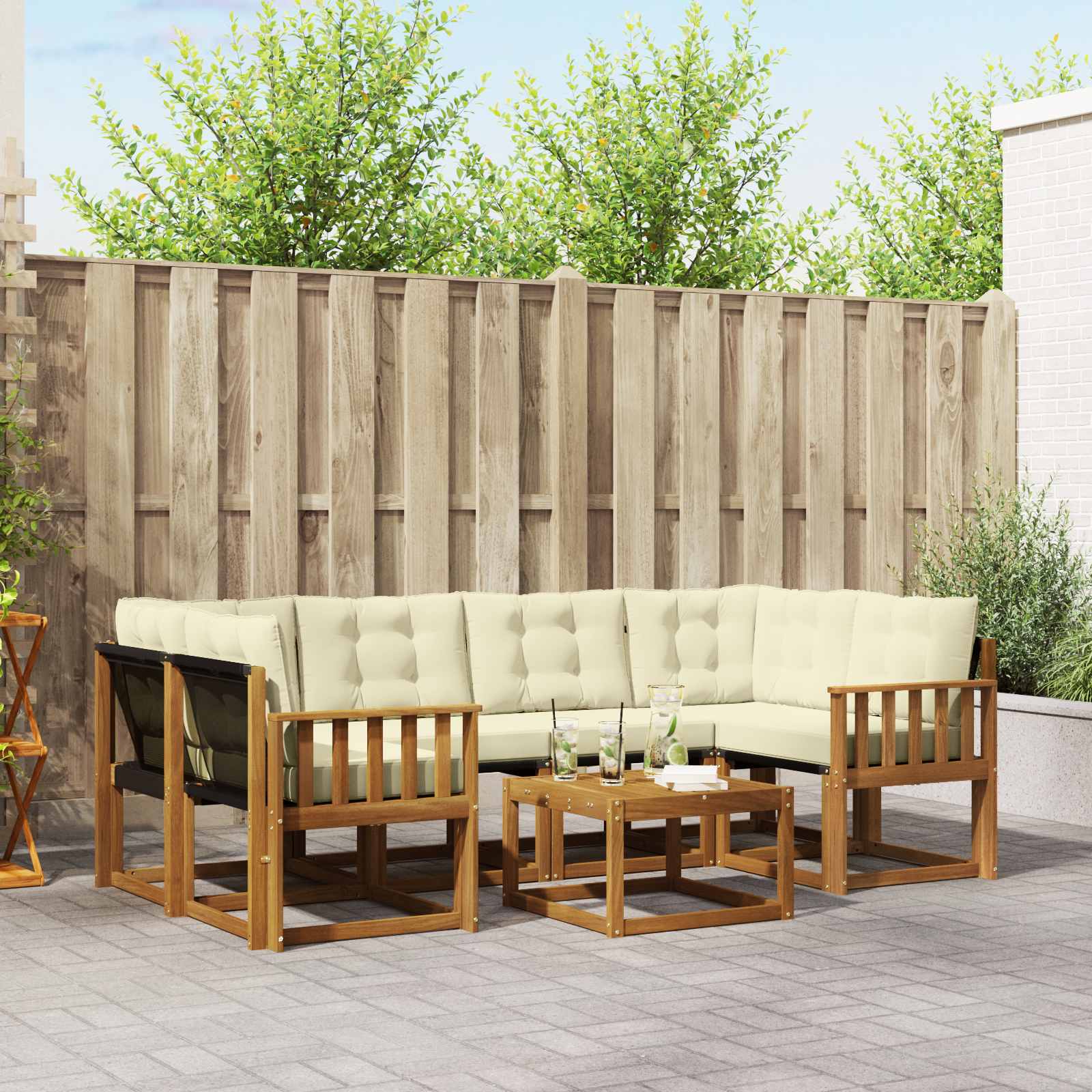 Buiten bankenset met kussen 7 pcs Natuurlijk en Crème is nu te koop bij PeponiXL, paradijselijk wonen!
