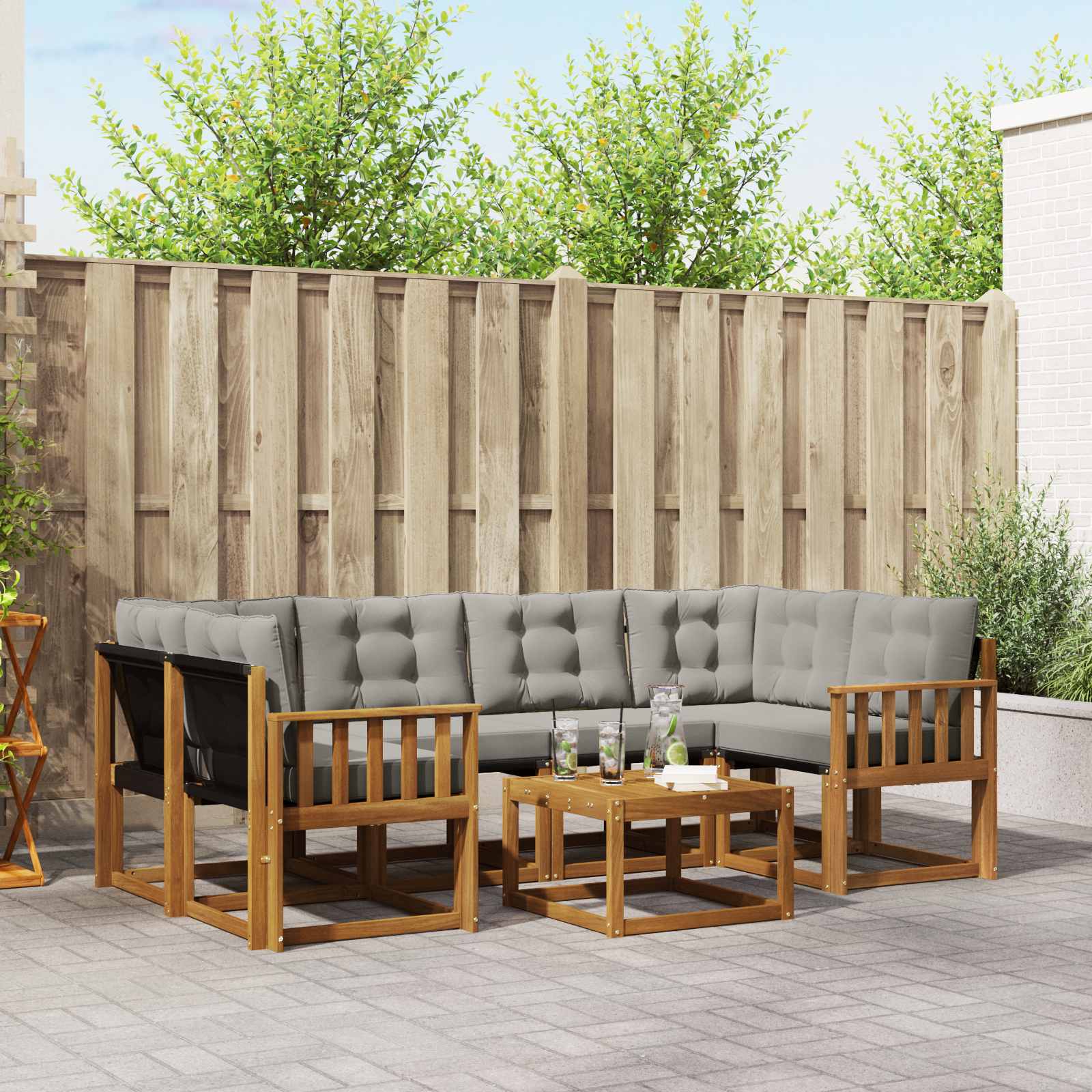 Buiten bankenset met kussen 7 pcs Natuurlijk en Lichtgrijs is nu te koop bij PeponiXL, paradijselijk wonen!