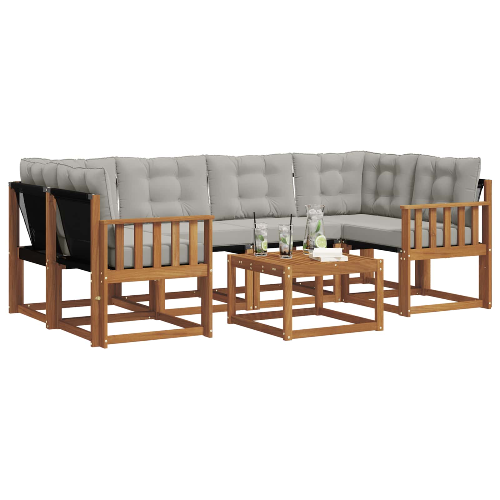 Buiten bankenset met kussen 7 pcs Natuurlijk en Lichtgrijs is nu te koop bij PeponiXL, paradijselijk wonen!