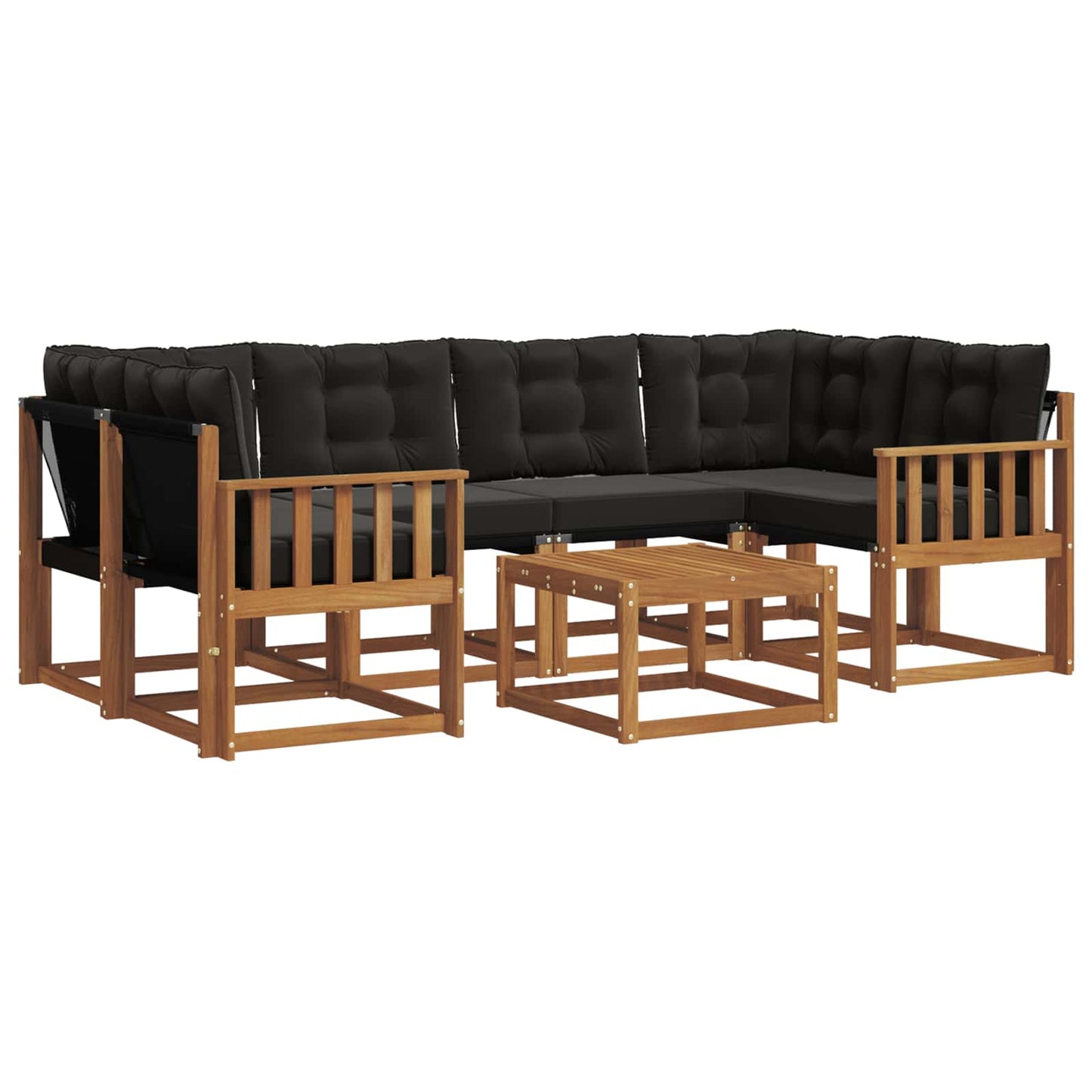 Buiten bankenset met kussen 7 pcs Natuurlijk en Zwart is nu te koop bij PeponiXL, paradijselijk wonen!