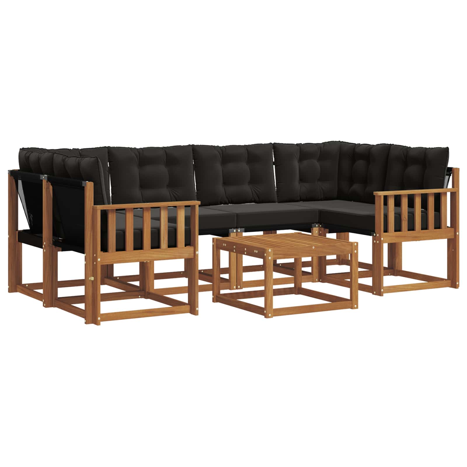 Buiten bankenset met kussen 7 pcs Natuurlijk en Zwart is nu te koop bij PeponiXL, paradijselijk wonen!
