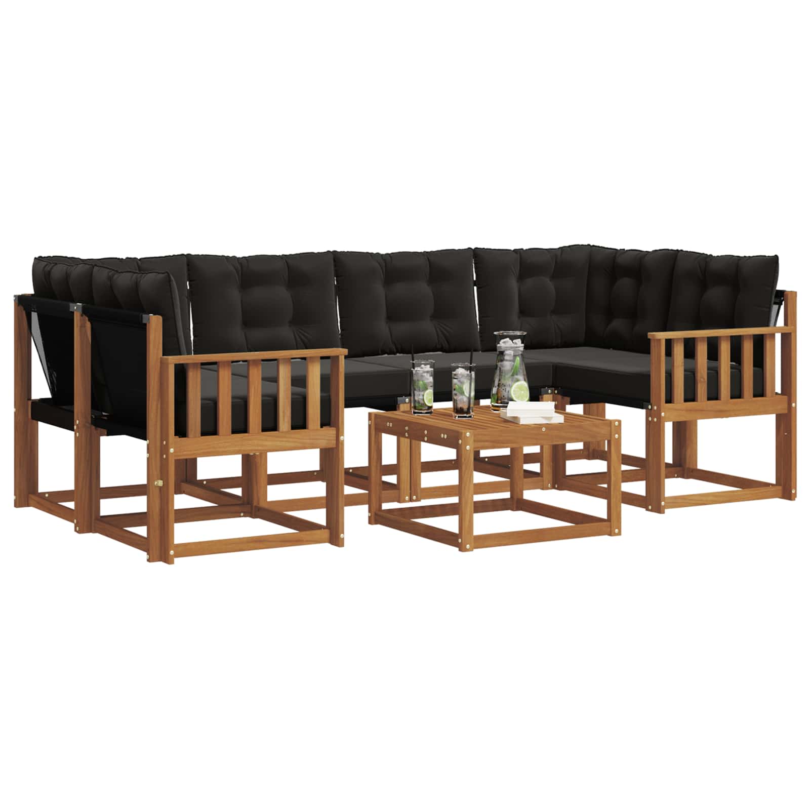 Buiten bankenset met kussen 7 pcs Natuurlijk en Zwart is nu te koop bij PeponiXL, paradijselijk wonen!
