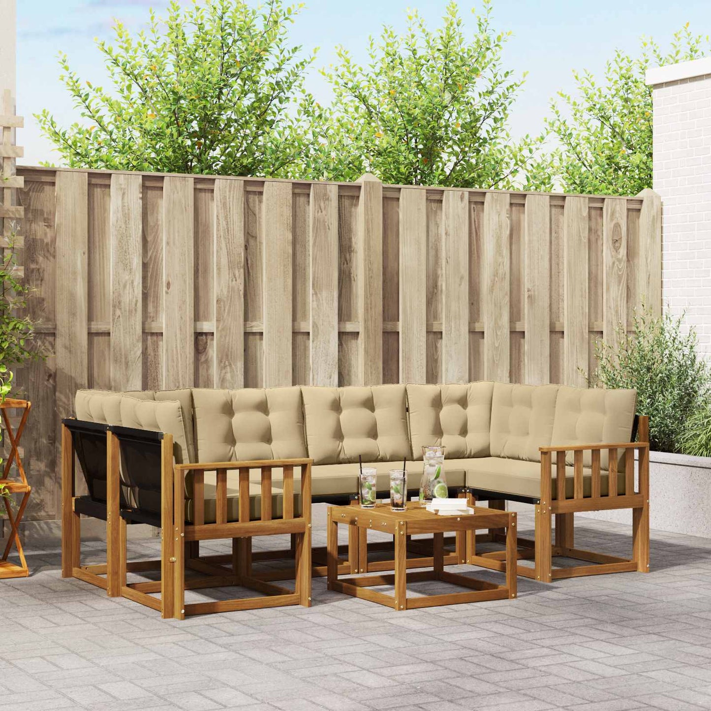 Buiten bankenset met kussen 7 pcs Natuurlijk en Beige is nu te koop bij PeponiXL, paradijselijk wonen!