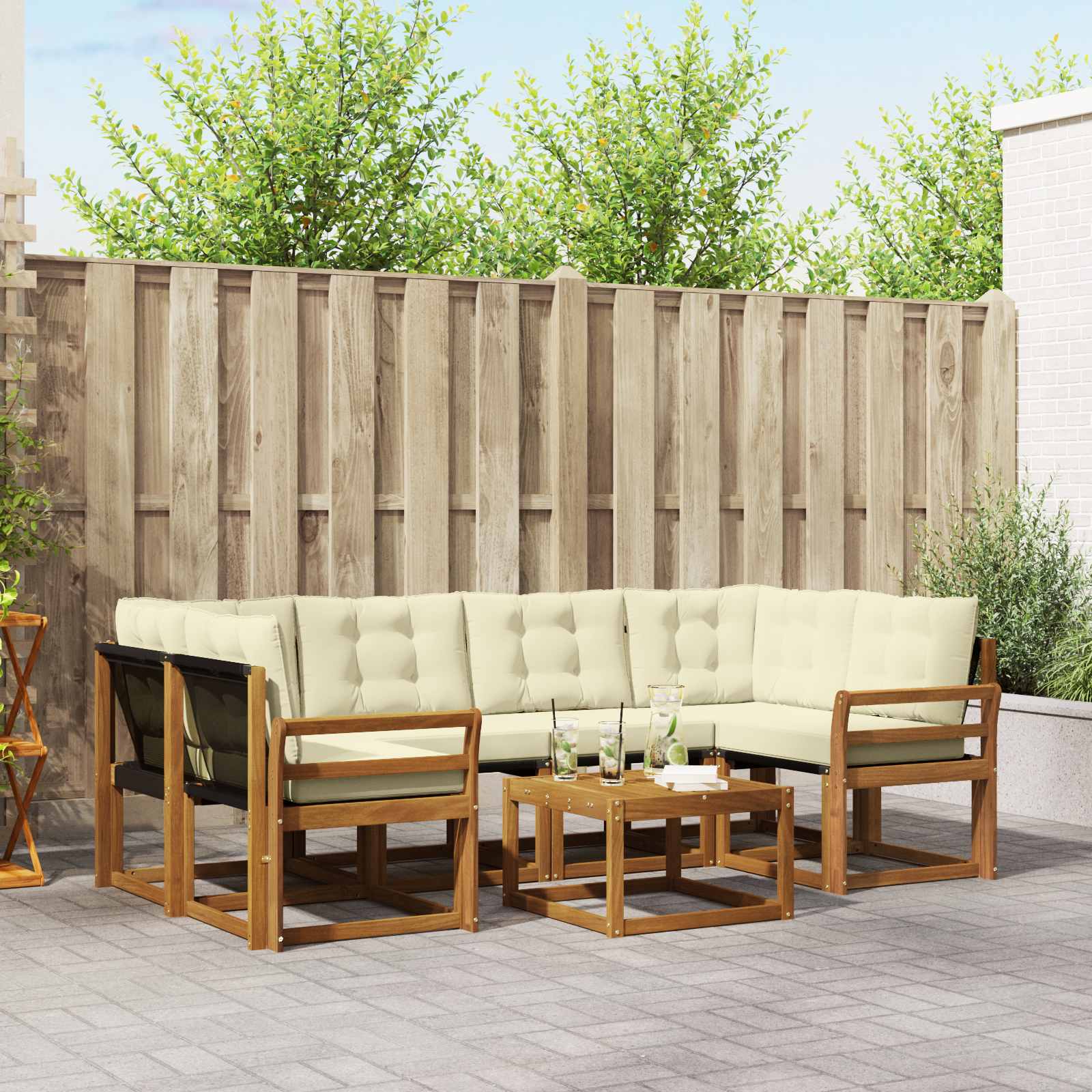 Buiten bankenset met kussen 7 pcs Natuurlijk en Crème is nu te koop bij PeponiXL, paradijselijk wonen!