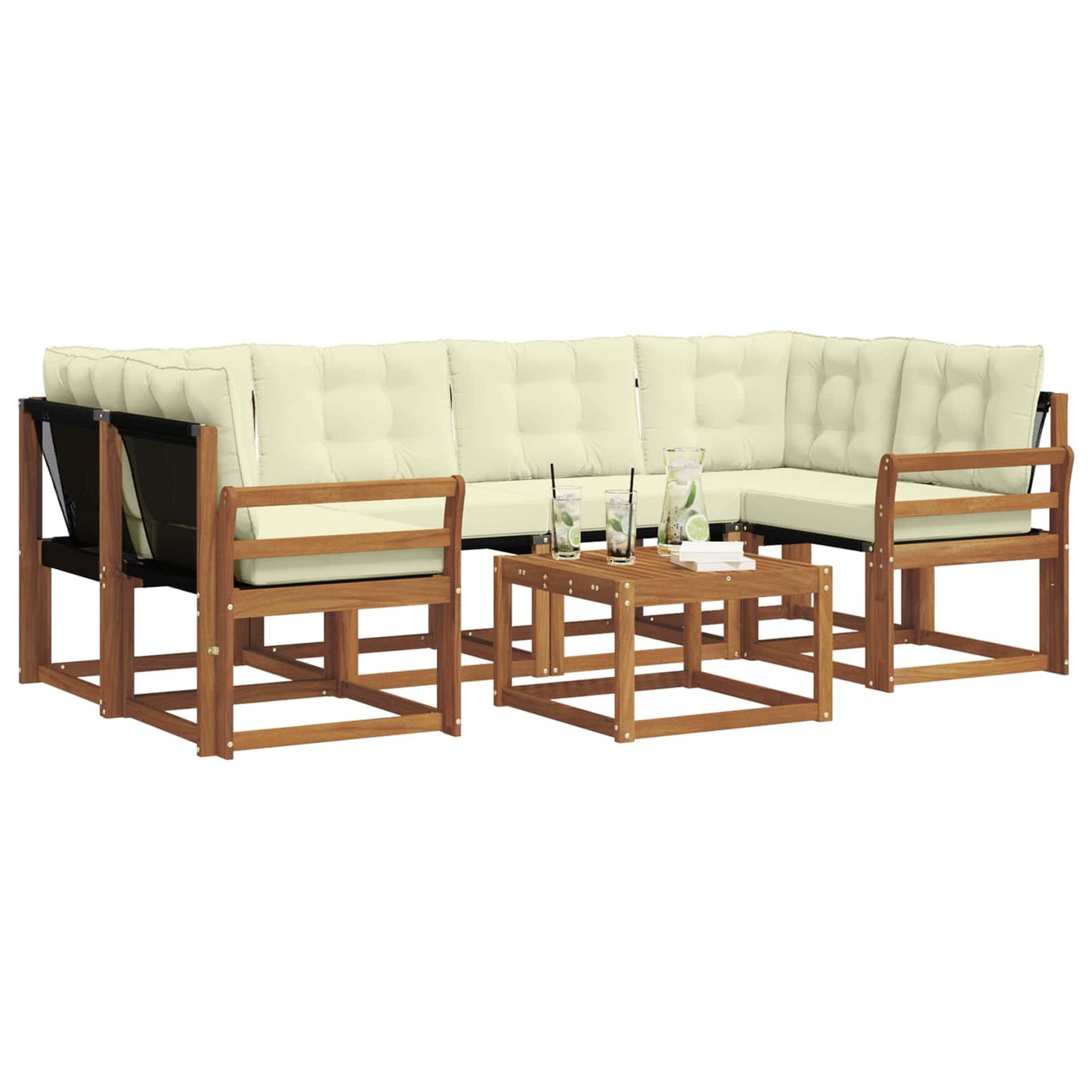 Buiten bankenset met kussen 7 pcs Natuurlijk en Crème is nu te koop bij PeponiXL, paradijselijk wonen!
