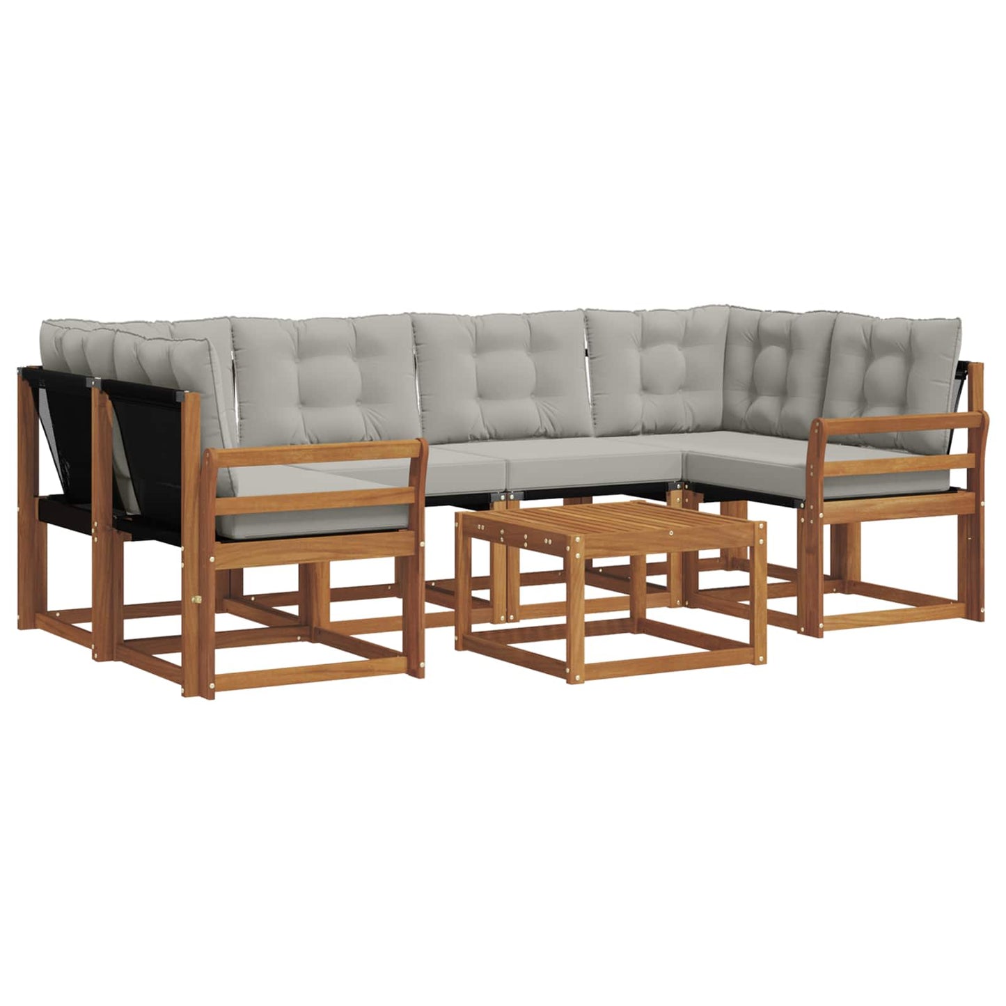 Buiten bankenset met kussen 7 pcs Natuurlijk en Lichtgrijs is nu te koop bij PeponiXL, paradijselijk wonen!