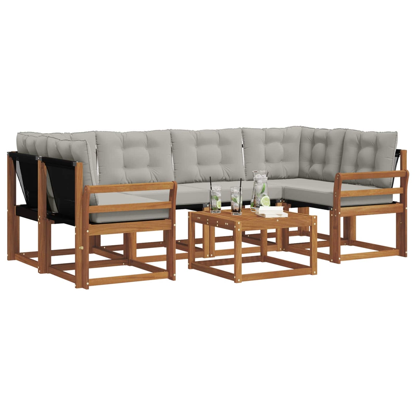 Buiten bankenset met kussen 7 pcs Natuurlijk en Lichtgrijs is nu te koop bij PeponiXL, paradijselijk wonen!