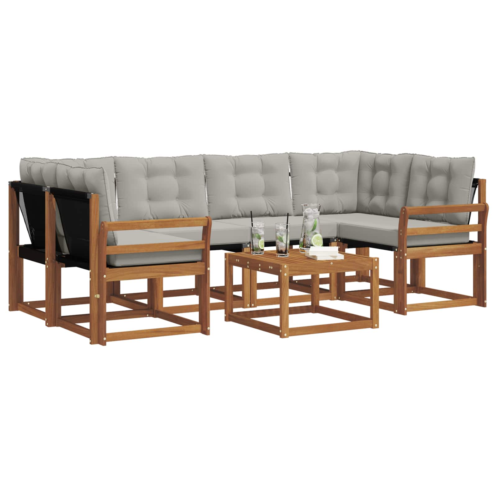 Buiten bankenset met kussen 7 pcs Natuurlijk en Lichtgrijs is nu te koop bij PeponiXL, paradijselijk wonen!