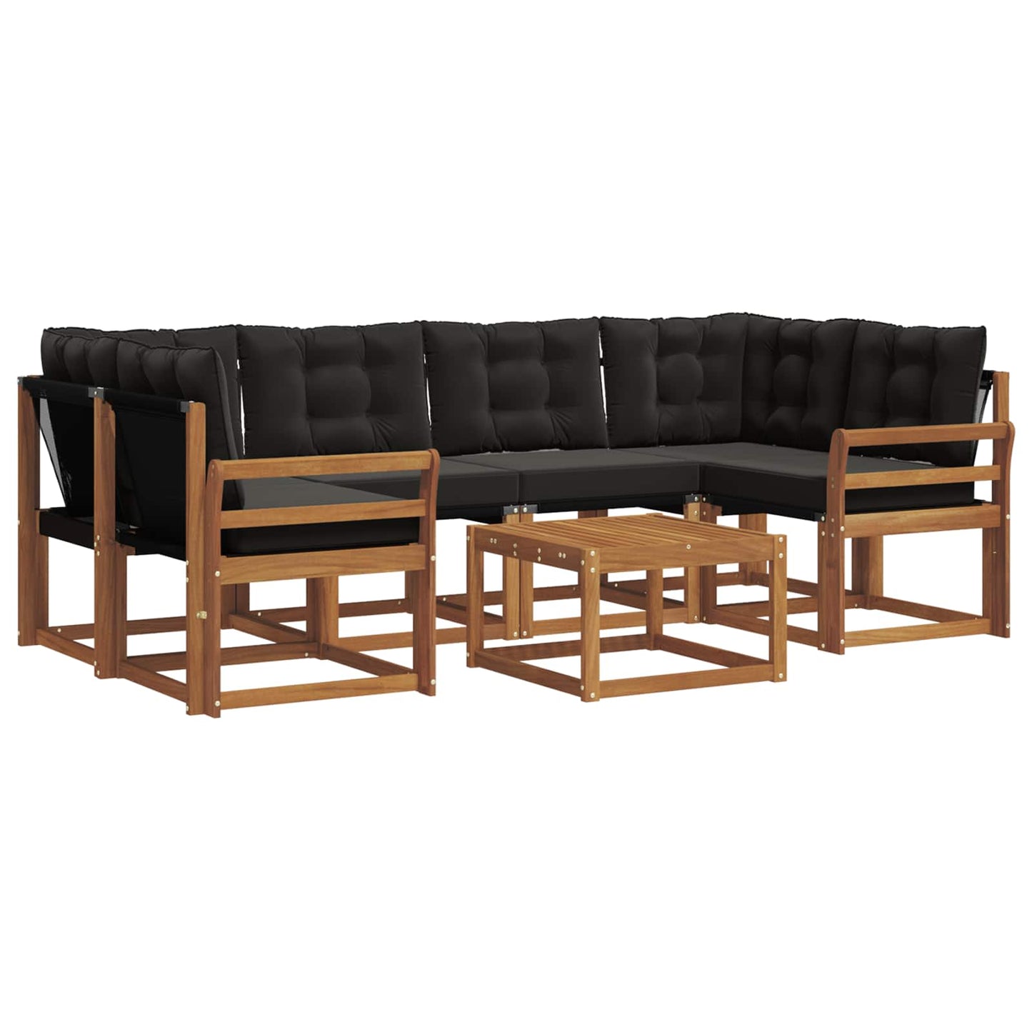 Buiten bankenset met kussen 7 pcs Natuurlijk en Zwart is nu te koop bij PeponiXL, paradijselijk wonen!