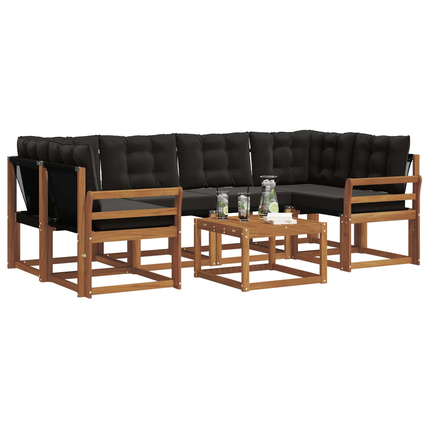 Buiten bankenset met kussen 7 pcs Natuurlijk en Zwart is nu te koop bij PeponiXL, paradijselijk wonen!