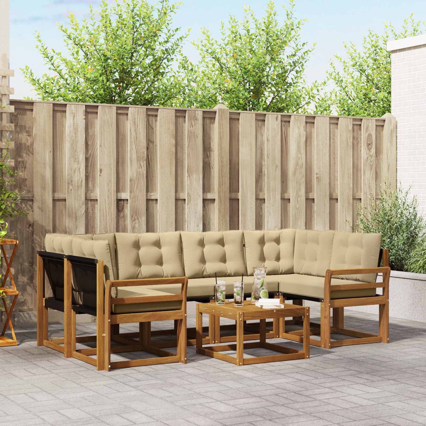 Buiten bankenset met kussen 7 pcs Natuurlijk en Beige is nu te koop bij PeponiXL, paradijselijk wonen!