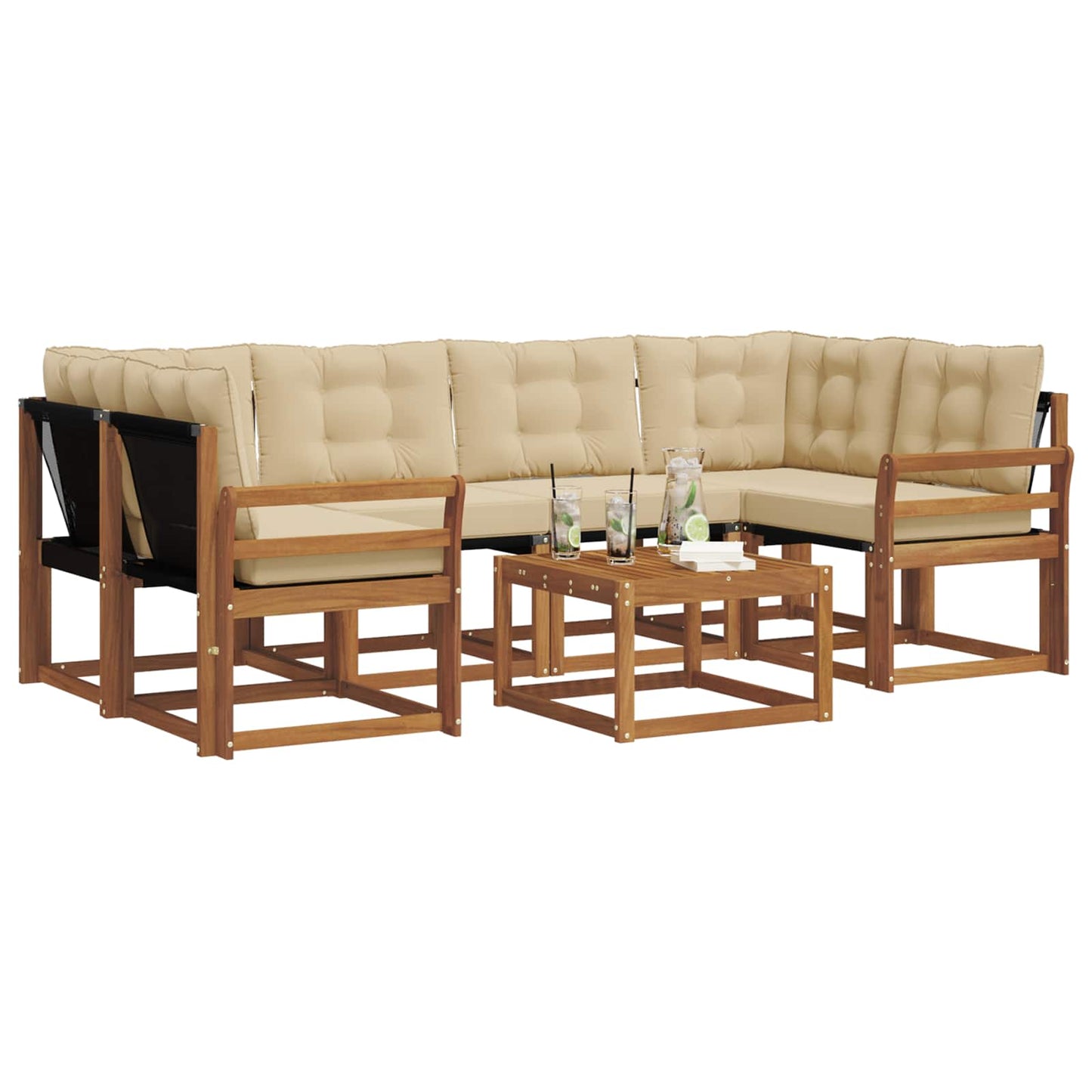Buiten bankenset met kussen 7 pcs Natuurlijk en Beige is nu te koop bij PeponiXL, paradijselijk wonen!