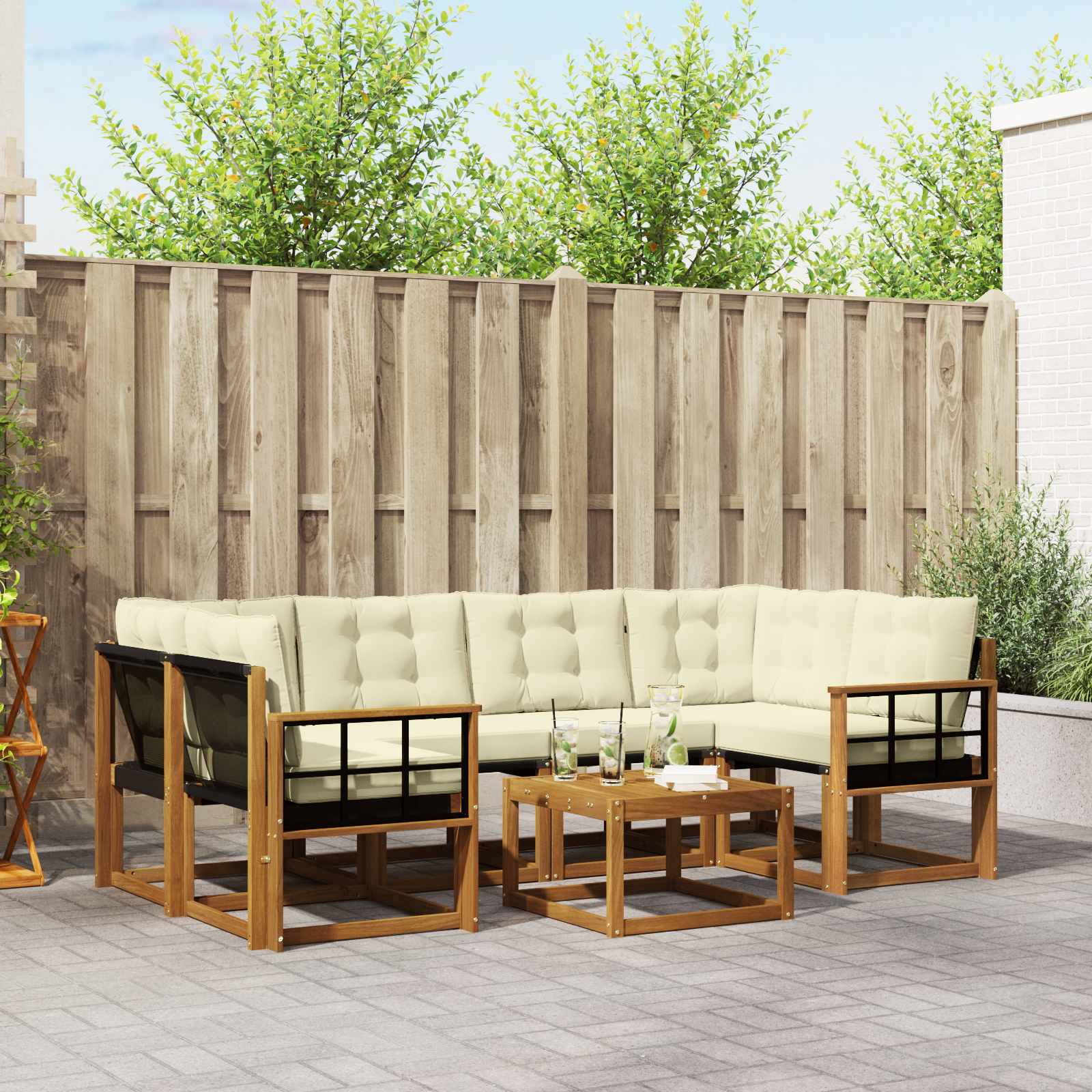 Buiten bankenset met kussen 7 pcs Natuurlijk en Crème is nu te koop bij PeponiXL, paradijselijk wonen!