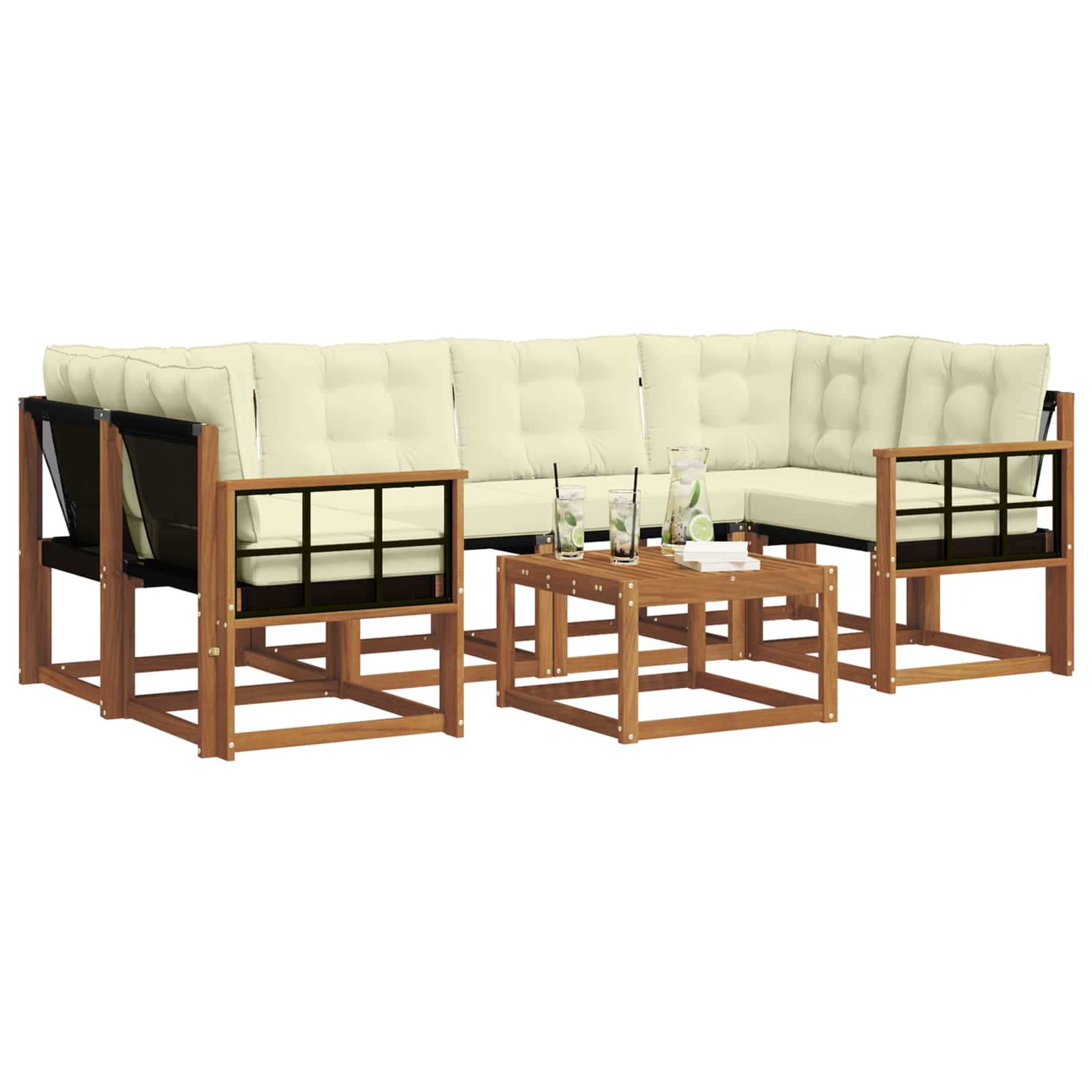 Buiten bankenset met kussen 7 pcs Natuurlijk en Crème is nu te koop bij PeponiXL, paradijselijk wonen!