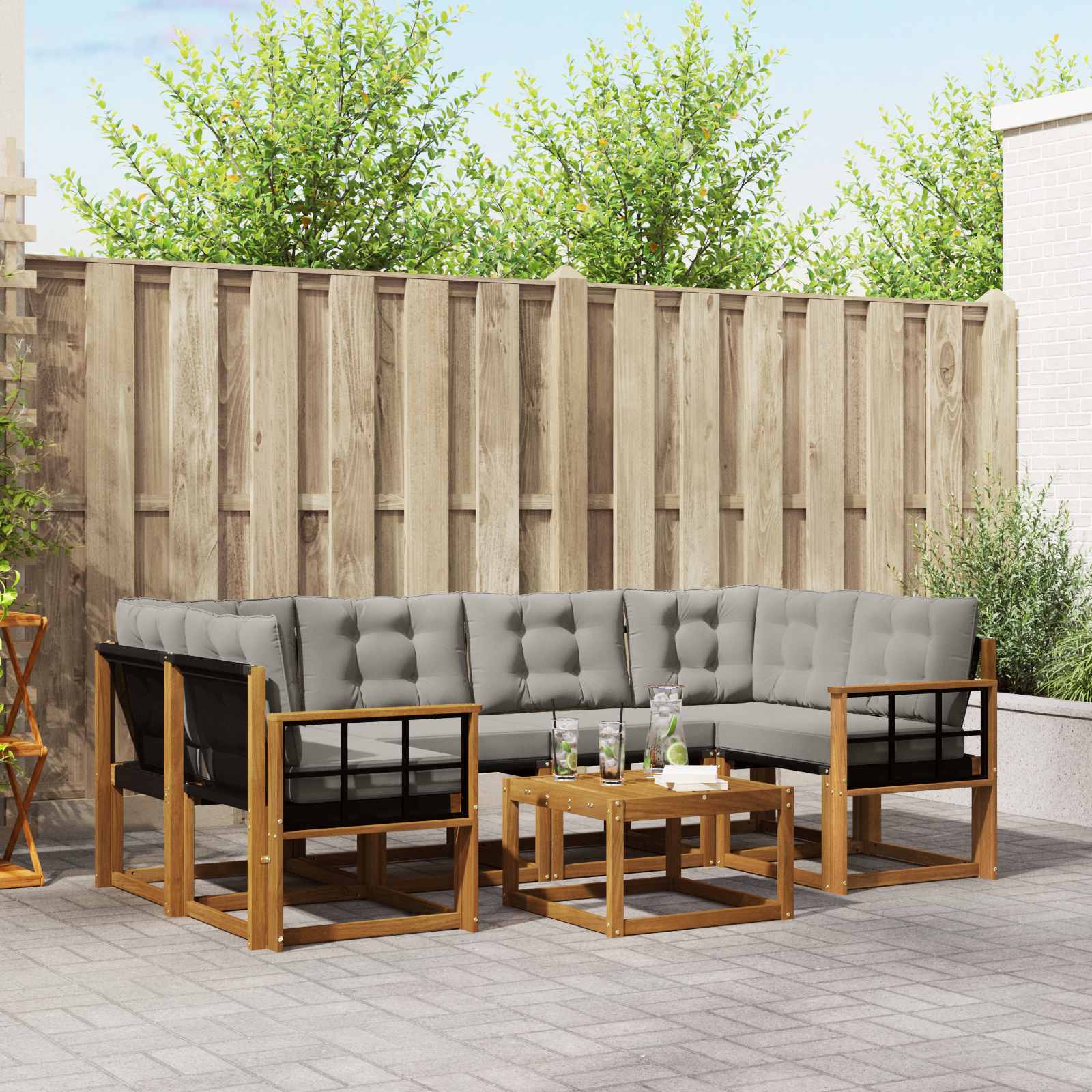Buiten bankenset met kussen 7 pcs Natuurlijk en Lichtgrijs is nu te koop bij PeponiXL, paradijselijk wonen!