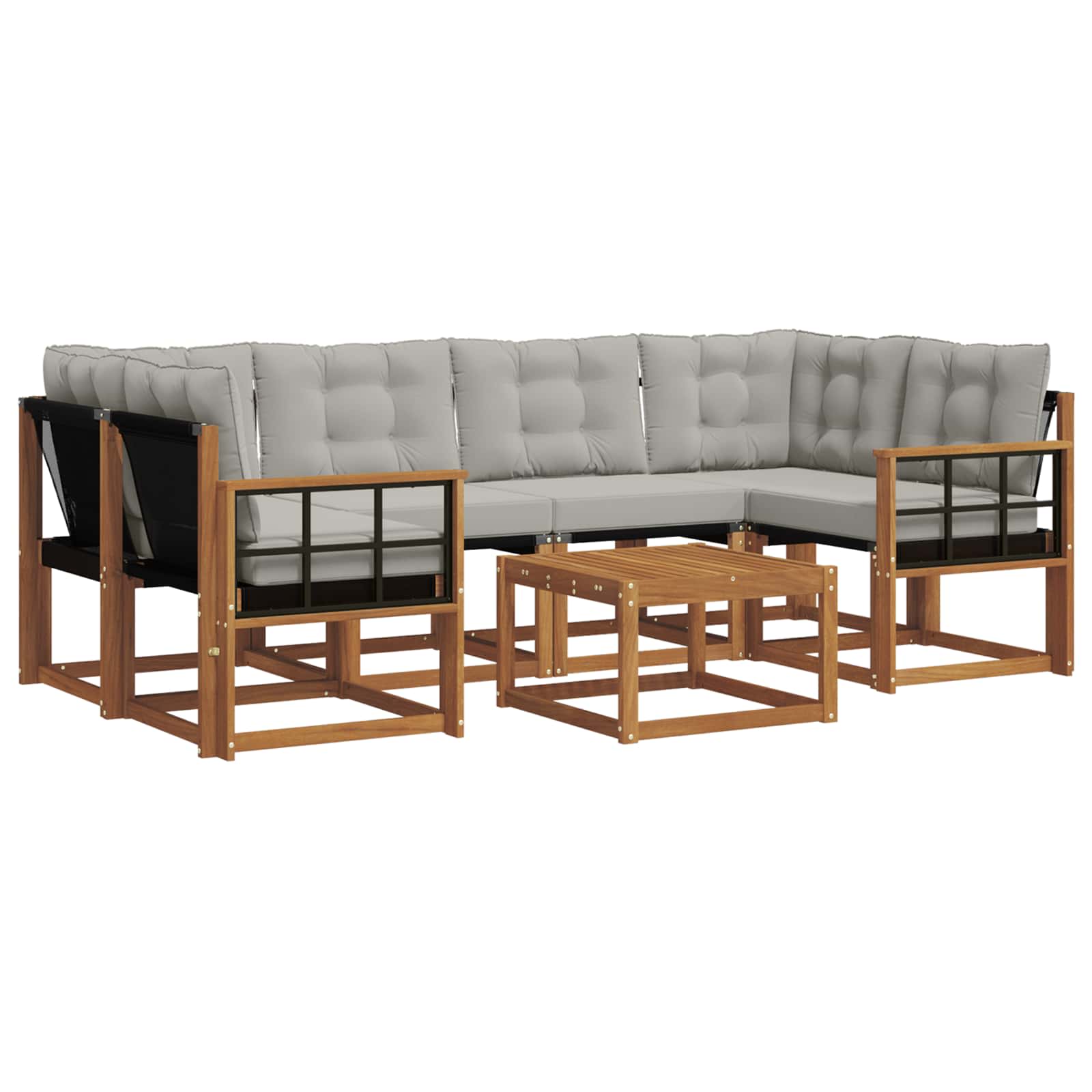 Buiten bankenset met kussen 7 pcs Natuurlijk en Lichtgrijs is nu te koop bij PeponiXL, paradijselijk wonen!