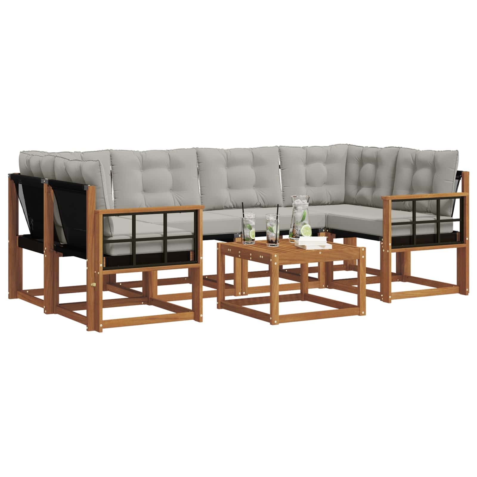 Buiten bankenset met kussen 7 pcs Natuurlijk en Lichtgrijs is nu te koop bij PeponiXL, paradijselijk wonen!