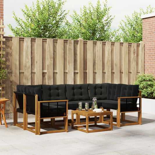 Buiten bankenset met kussen 7 pcs Natuurlijk en Zwart is nu te koop bij PeponiXL, paradijselijk wonen!