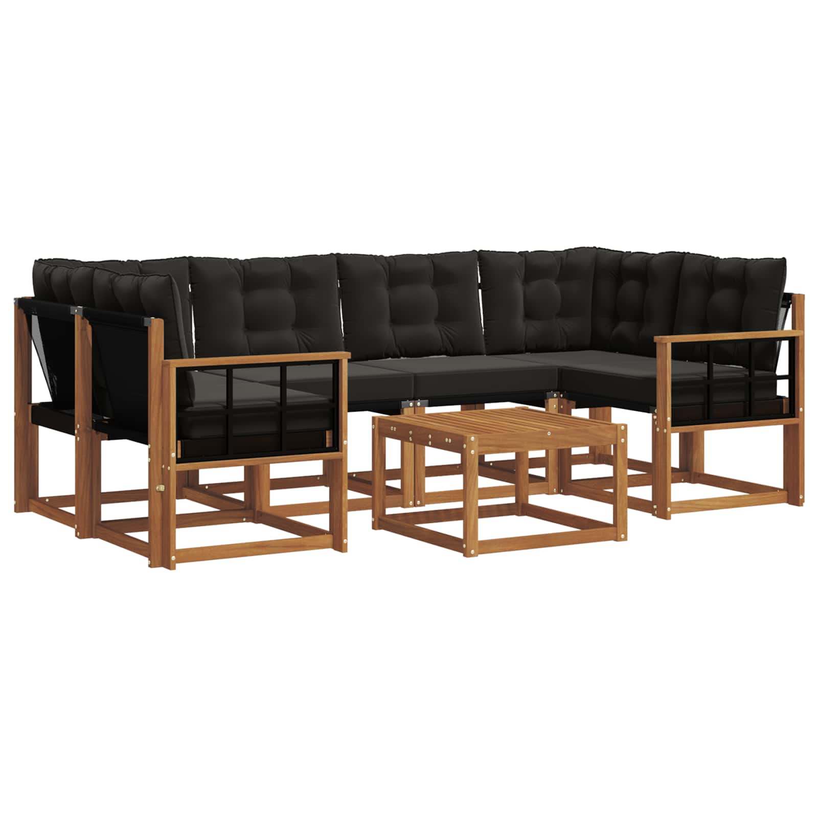 Buiten bankenset met kussen 7 pcs Natuurlijk en Zwart is nu te koop bij PeponiXL, paradijselijk wonen!
