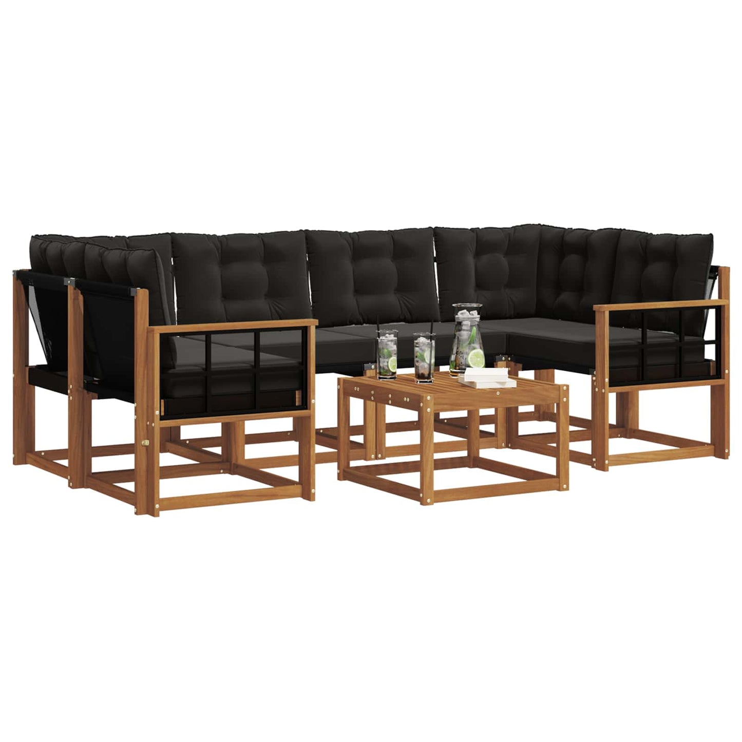 Buiten bankenset met kussen 7 pcs Natuurlijk en Zwart is nu te koop bij PeponiXL, paradijselijk wonen!