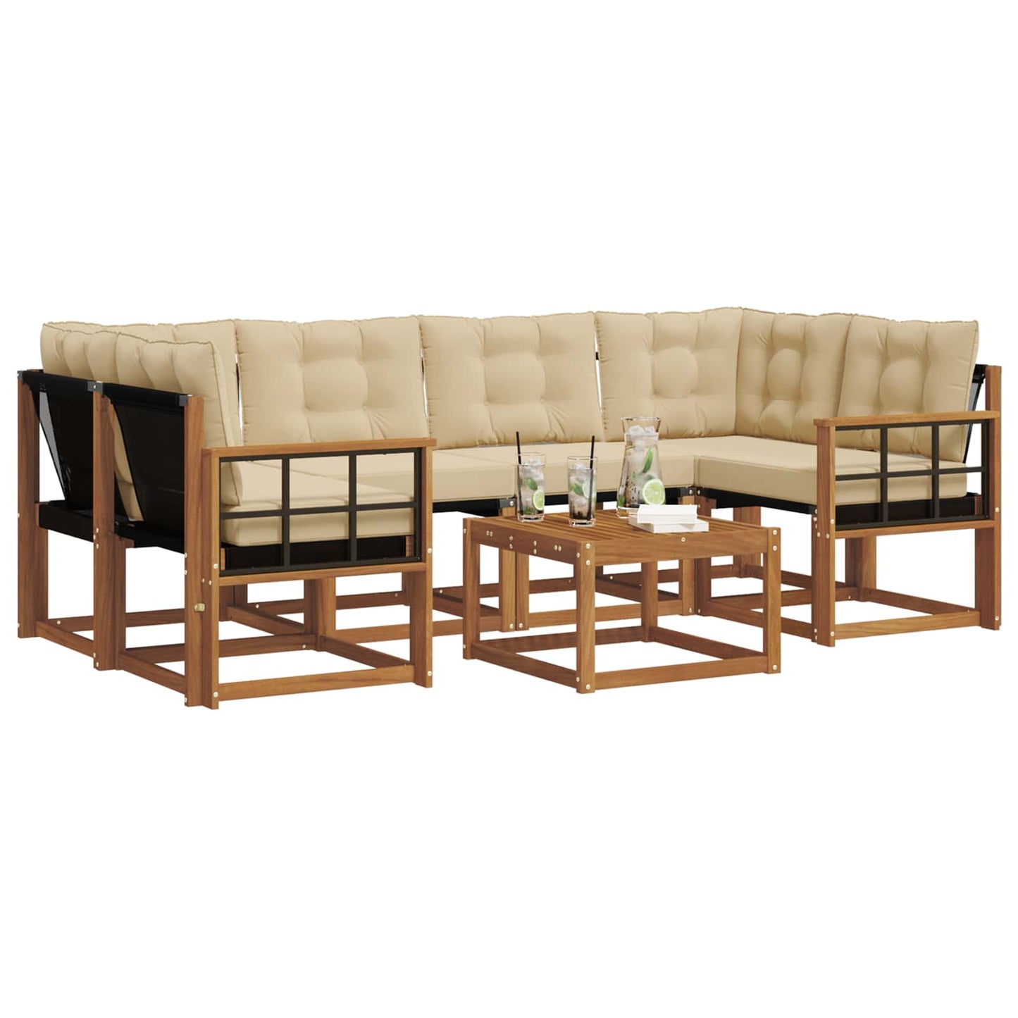 Buiten bankenset met kussen 7 pcs Natuurlijk en Beige is nu te koop bij PeponiXL, paradijselijk wonen!