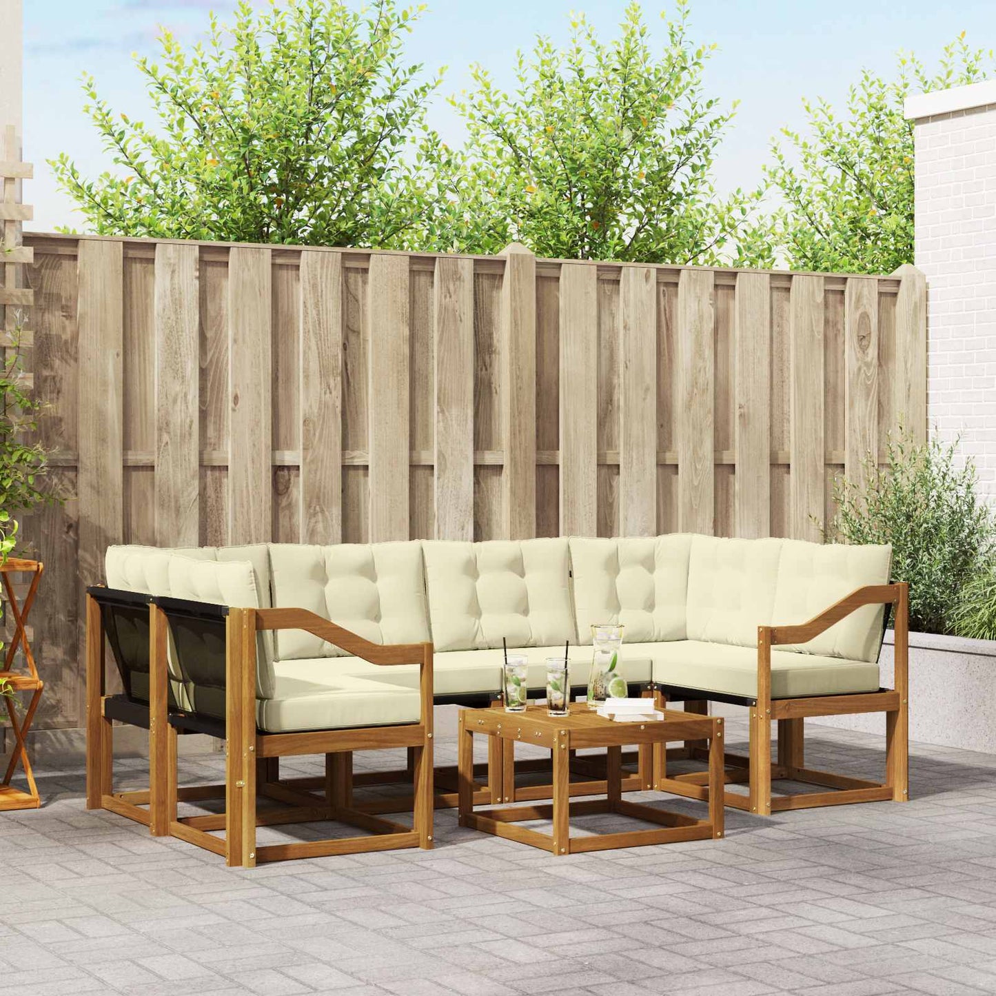 Buiten bankenset met kussen 7 pcs Natuurlijk en Crème is nu te koop bij PeponiXL, paradijselijk wonen!