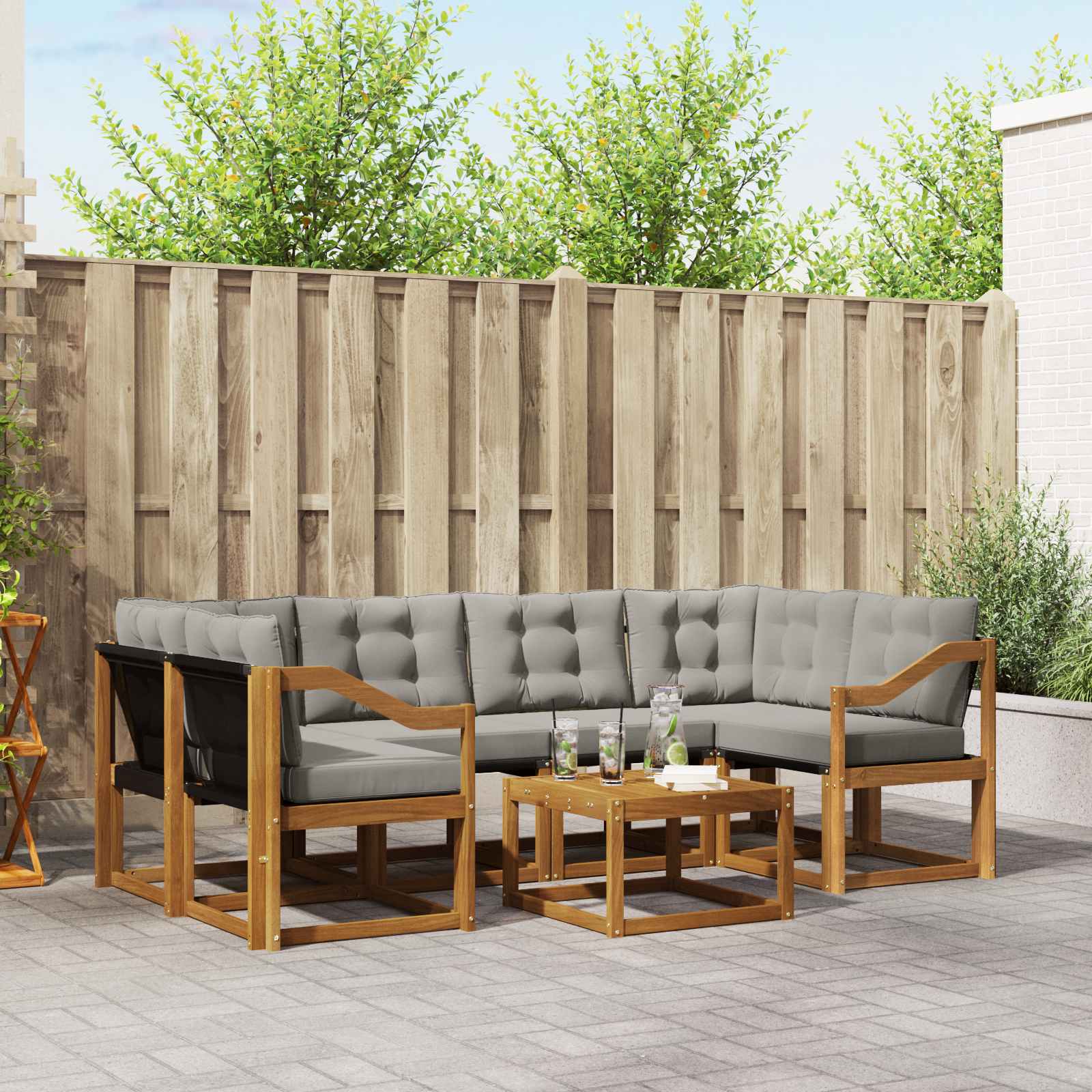 Buiten bankenset met kussen 7 pcs Natuurlijk en Lichtgrijs is nu te koop bij PeponiXL, paradijselijk wonen!