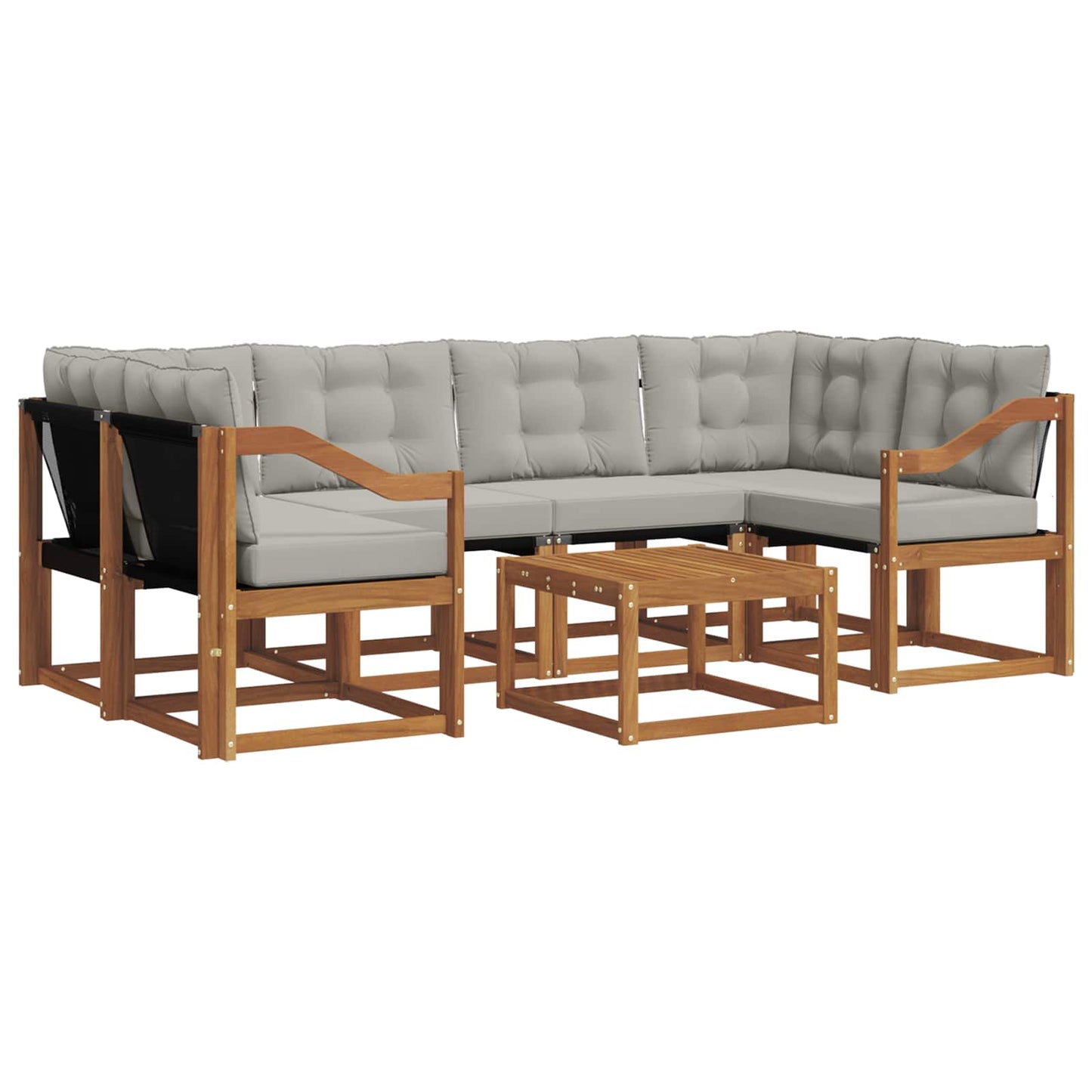 Buiten bankenset met kussen 7 pcs Natuurlijk en Lichtgrijs is nu te koop bij PeponiXL, paradijselijk wonen!