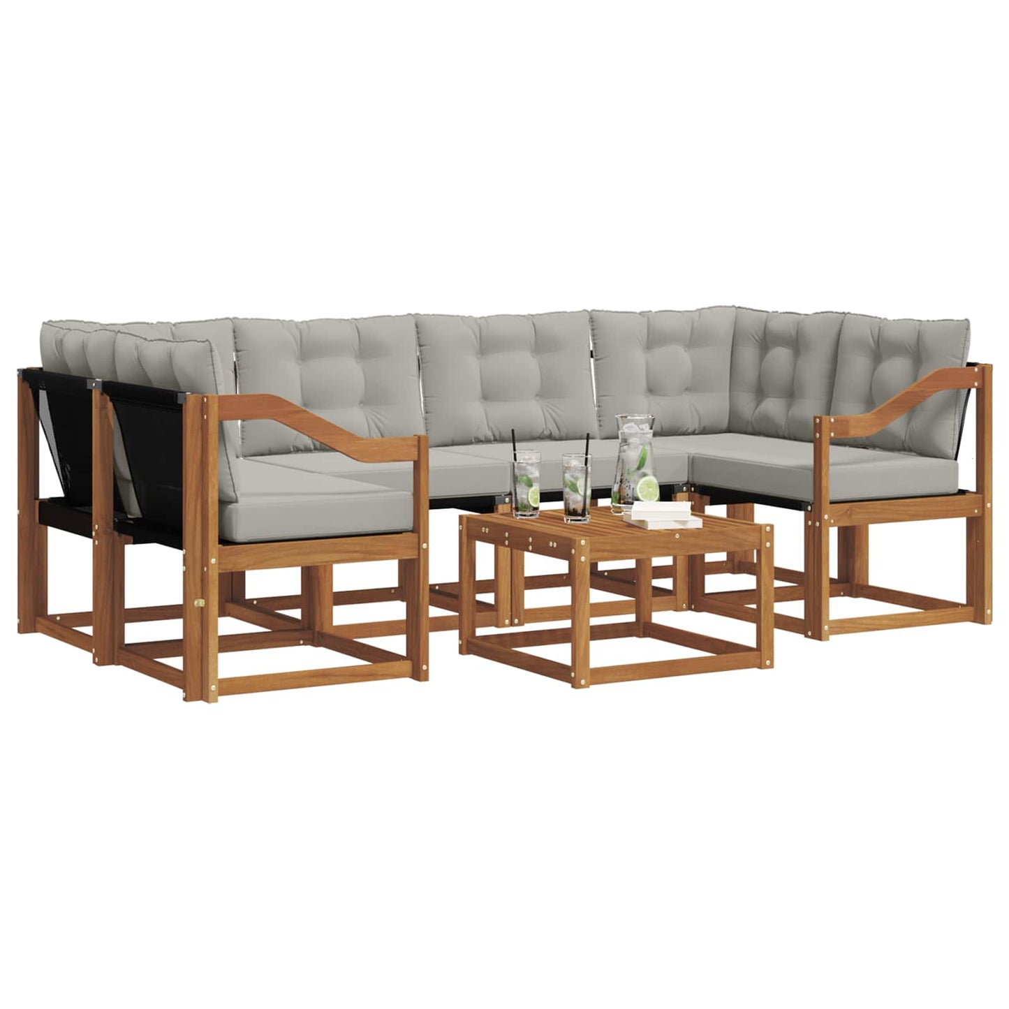 Buiten bankenset met kussen 7 pcs Natuurlijk en Lichtgrijs is nu te koop bij PeponiXL, paradijselijk wonen!