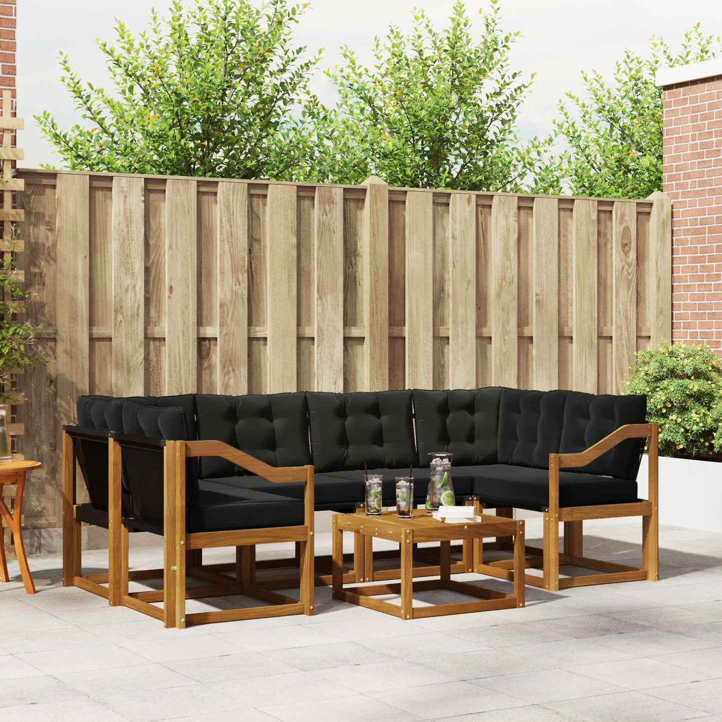 Buiten bankenset met kussen 7 pcs Natuurlijk en Zwart is nu te koop bij PeponiXL, paradijselijk wonen!