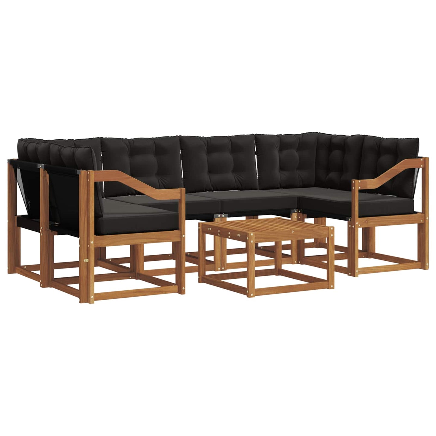 Buiten bankenset met kussen 7 pcs Natuurlijk en Zwart is nu te koop bij PeponiXL, paradijselijk wonen!