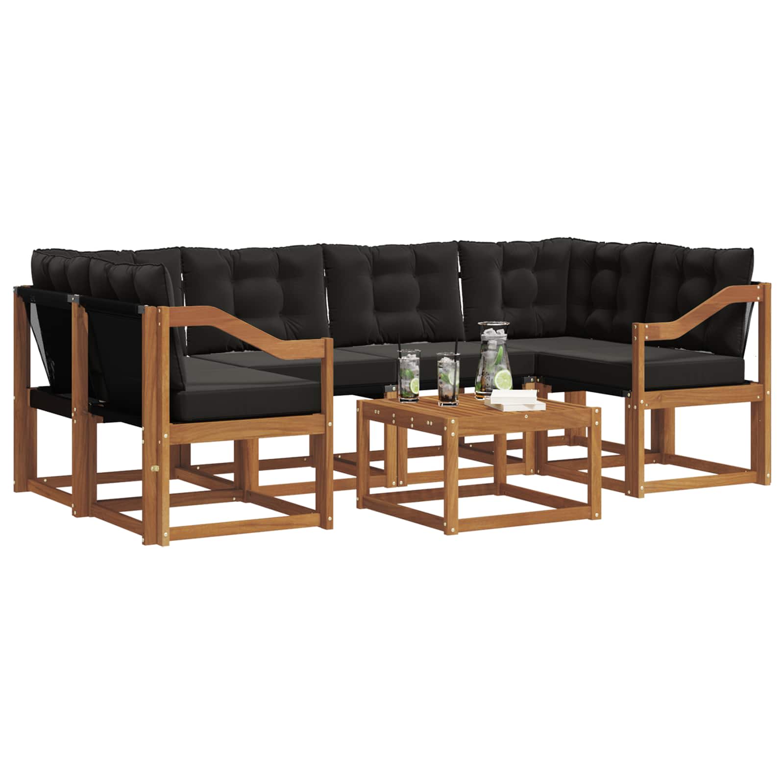Buiten bankenset met kussen 7 pcs Natuurlijk en Zwart is nu te koop bij PeponiXL, paradijselijk wonen!