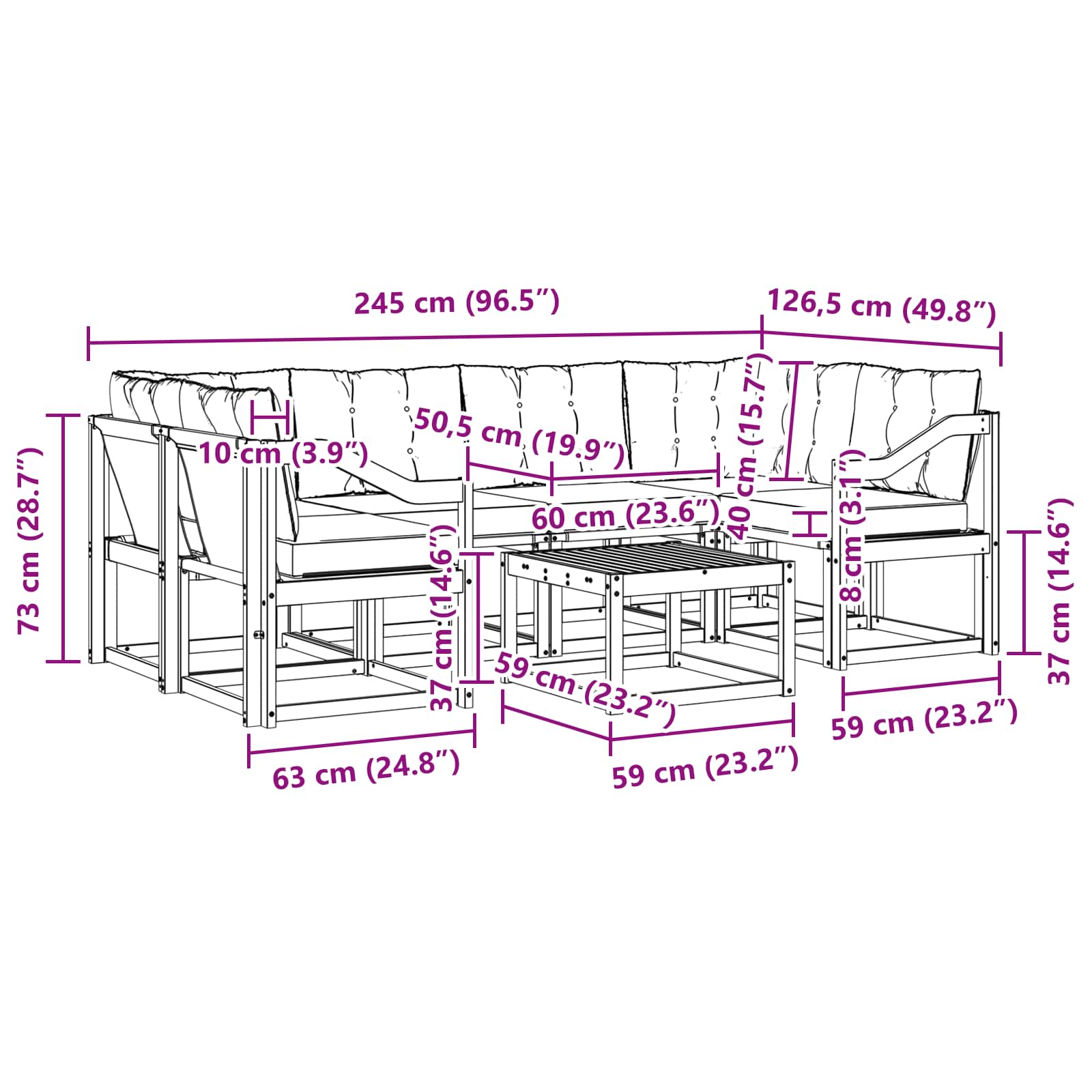 Buiten bankenset met kussen 7 pcs Natuurlijk en Zwart is nu te koop bij PeponiXL, paradijselijk wonen!