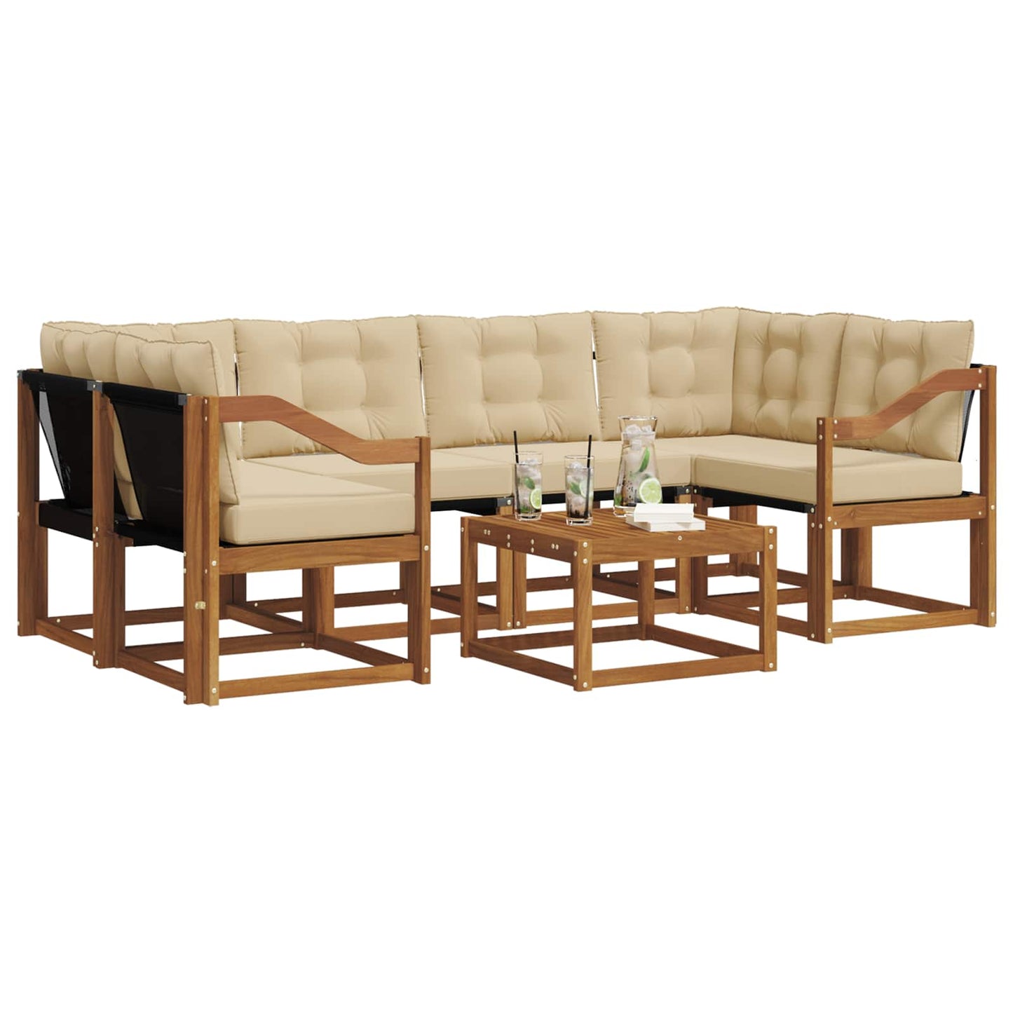 Buiten bankenset met kussen 7 pcs Natuurlijk en Beige is nu te koop bij PeponiXL, paradijselijk wonen!