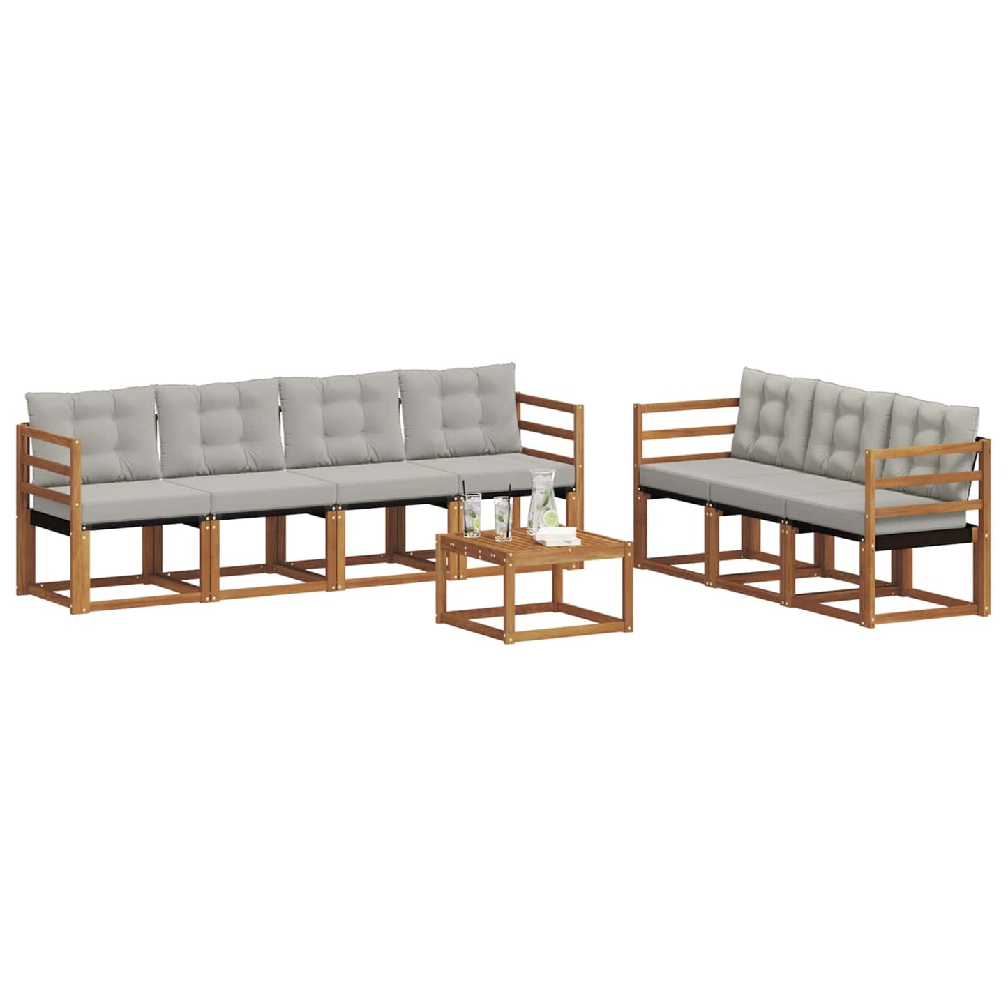 Buiten bankenset met kussen 8 pcs Natuurlijk en Lichtgrijs is nu te koop bij PeponiXL, paradijselijk wonen!