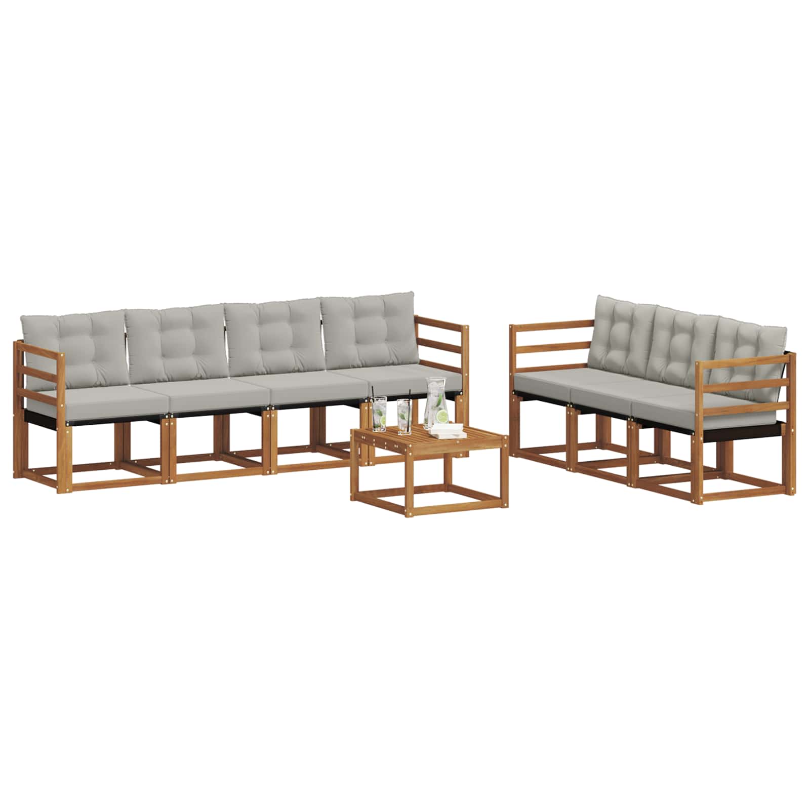 Buiten bankenset met kussen 8 pcs Natuurlijk en Lichtgrijs is nu te koop bij PeponiXL, paradijselijk wonen!