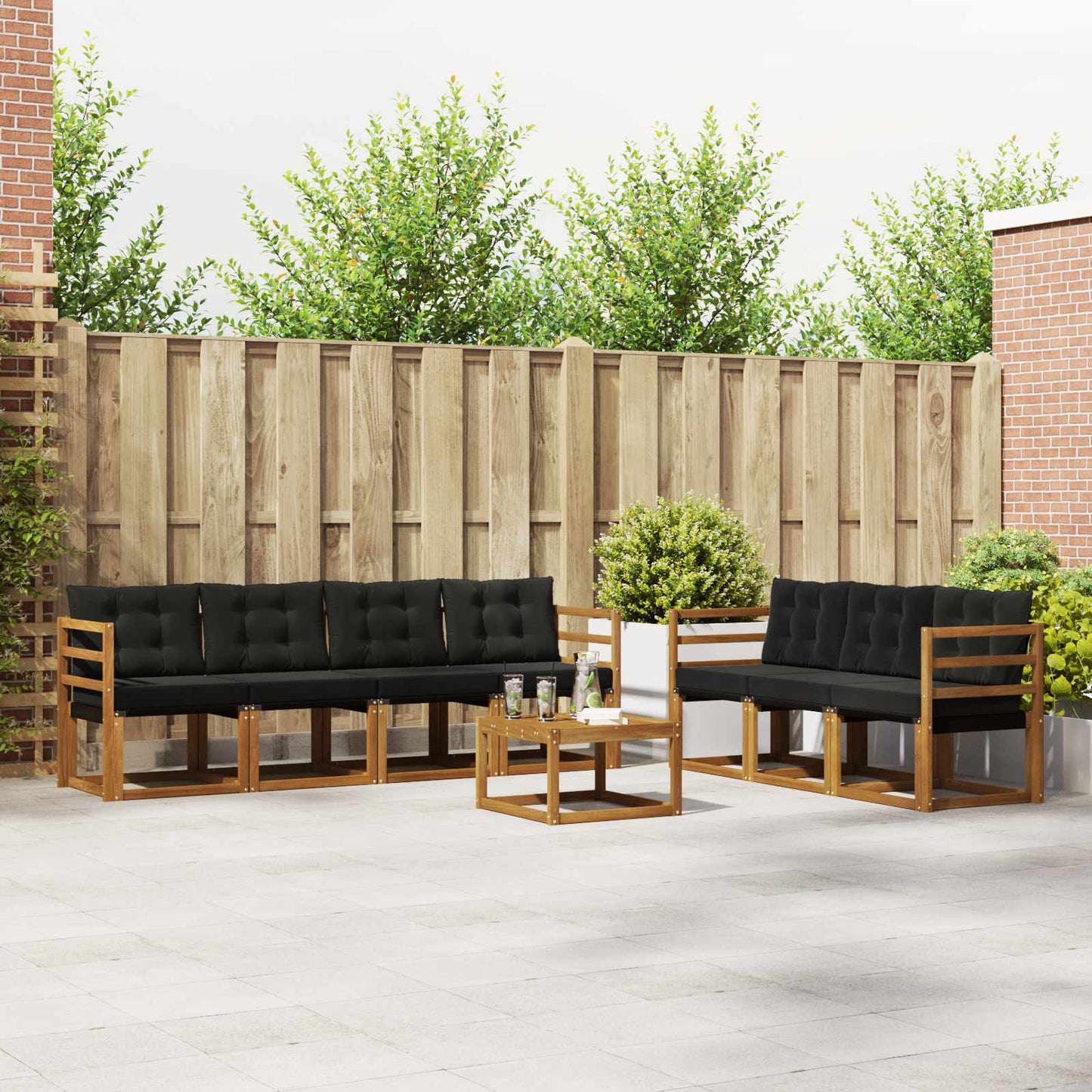 Buiten bankenset met kussen 8 pcs Natuurlijk en Zwart is nu te koop bij PeponiXL, paradijselijk wonen!
