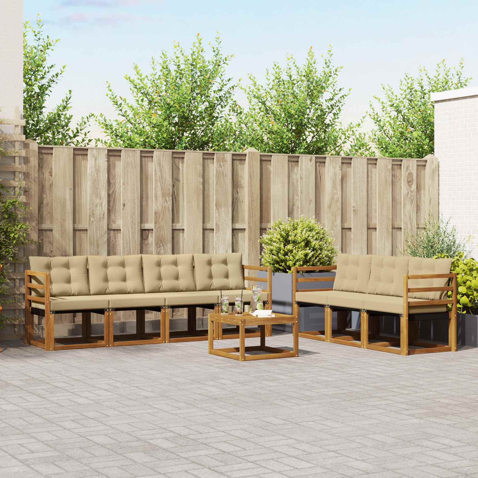 Buiten bankenset met kussen 8 pcs Natuurlijk en Beige is nu te koop bij PeponiXL, paradijselijk wonen!