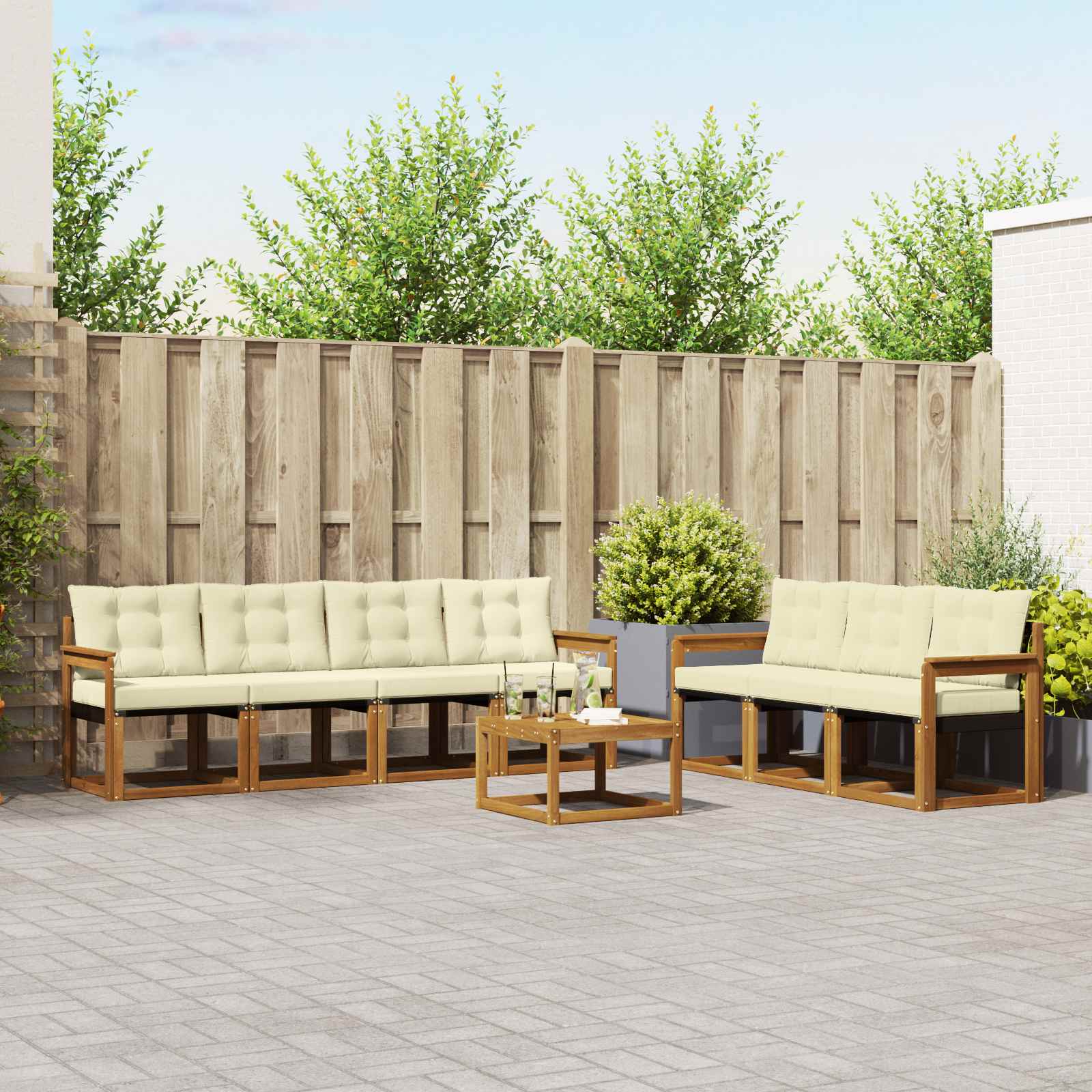 Buiten bankenset met kussen 8 pcs Natuurlijk en Crème is nu te koop bij PeponiXL, paradijselijk wonen!