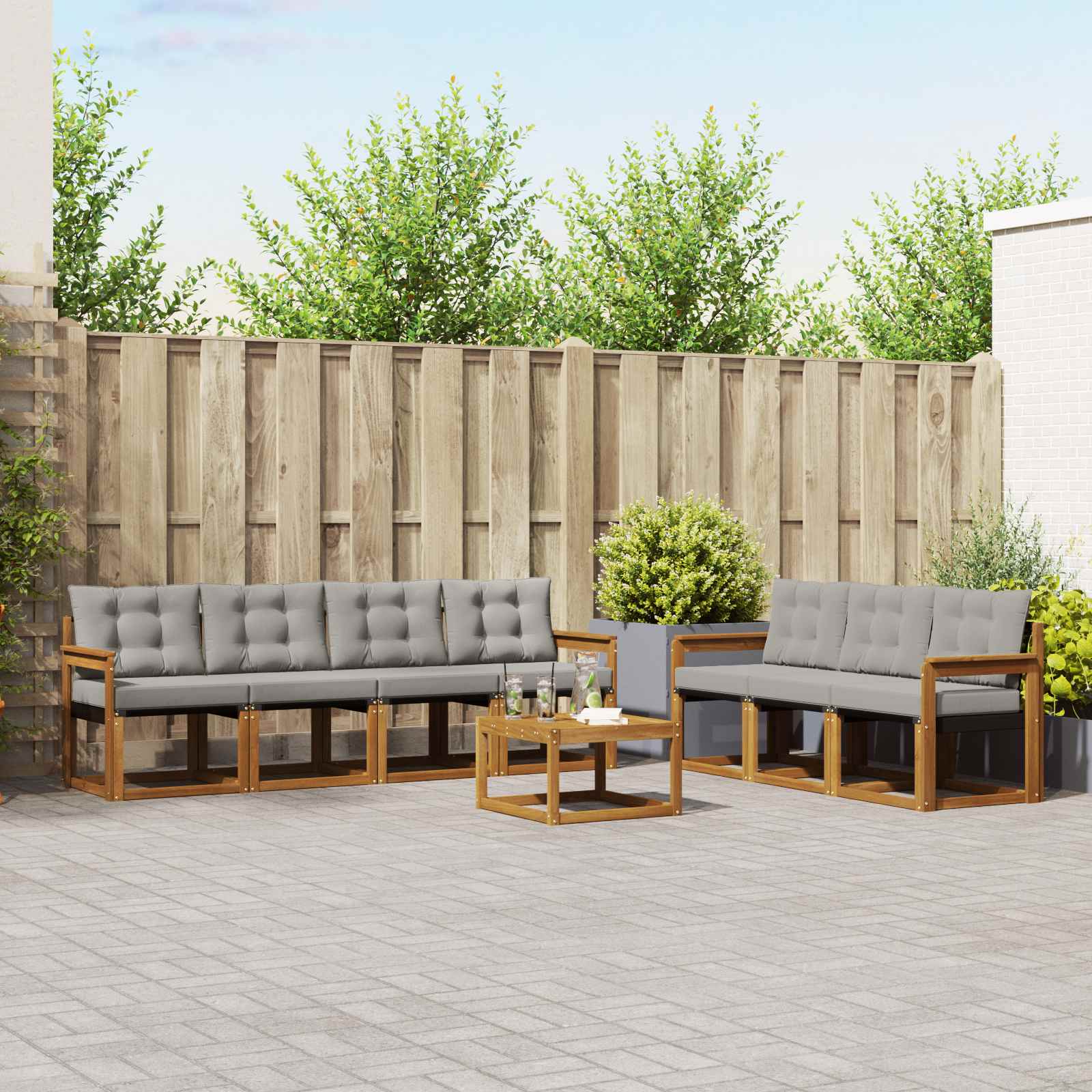 Buiten bankenset met kussen 8 pcs Natuurlijk en Lichtgrijs is nu te koop bij PeponiXL, paradijselijk wonen!