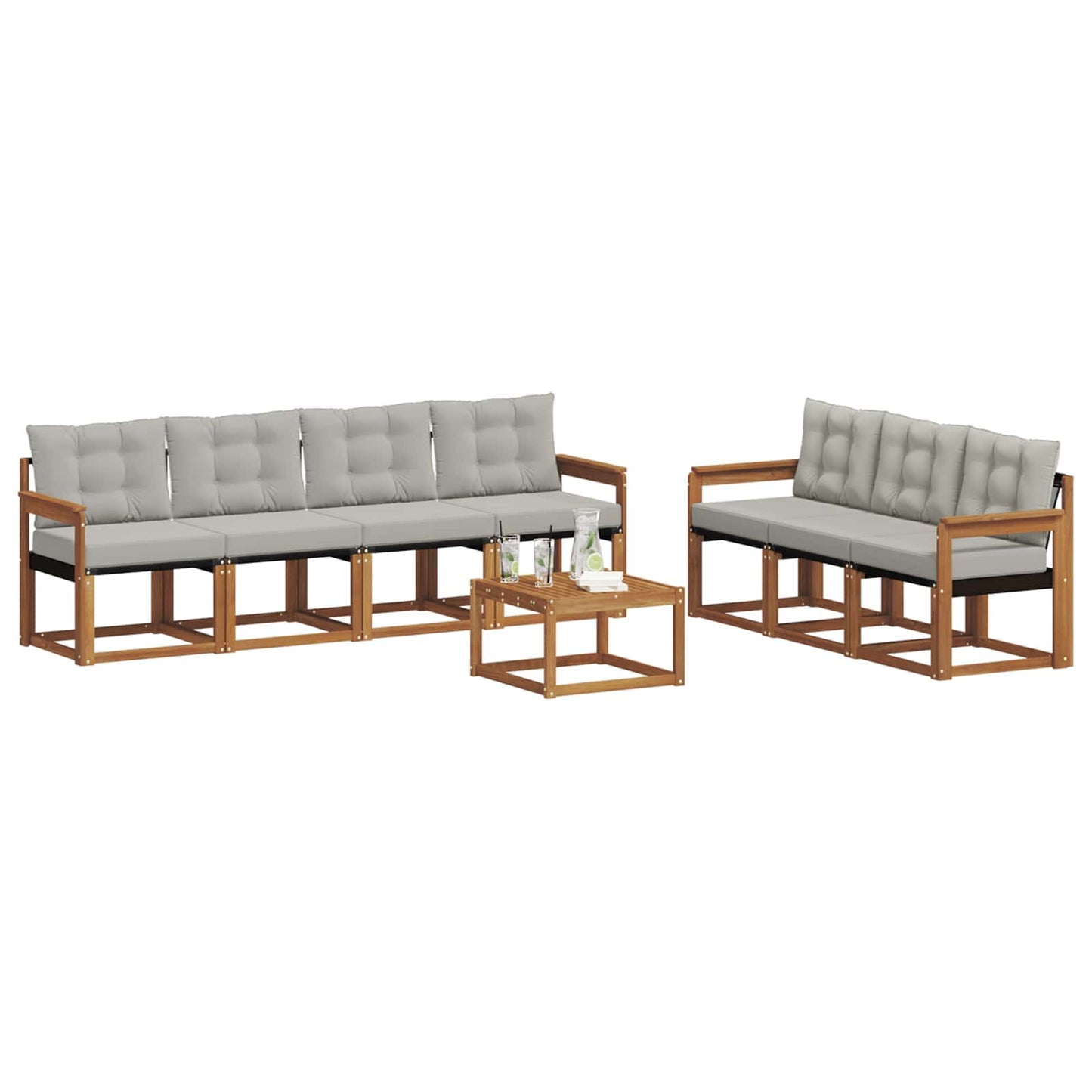 Buiten bankenset met kussen 8 pcs Natuurlijk en Lichtgrijs is nu te koop bij PeponiXL, paradijselijk wonen!