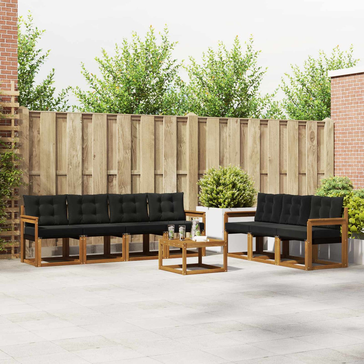 Buiten bankenset met kussen 8 pcs Natuurlijk en Zwart is nu te koop bij PeponiXL, paradijselijk wonen!