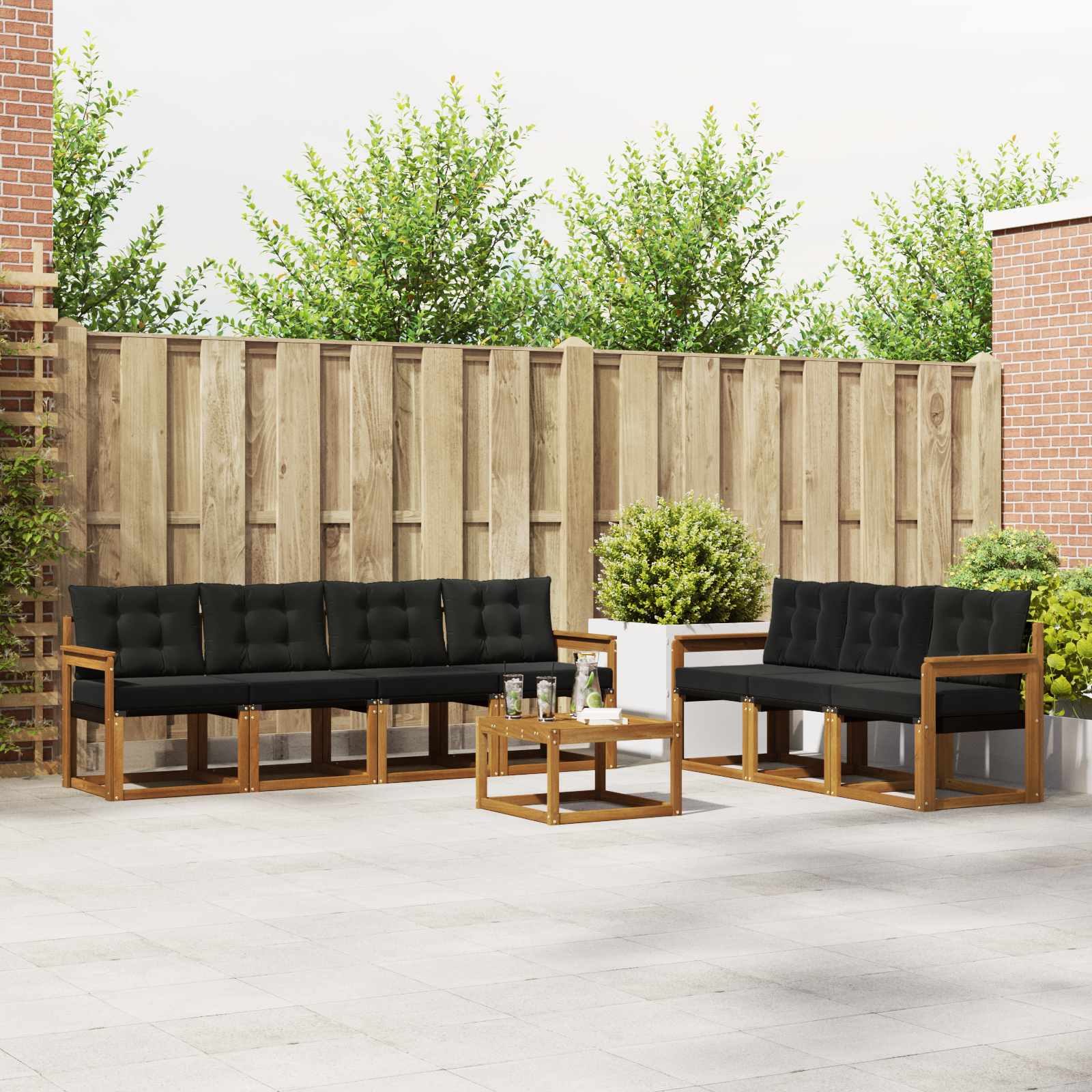 Buiten bankenset met kussen 8 pcs Natuurlijk en Zwart is nu te koop bij PeponiXL, paradijselijk wonen!