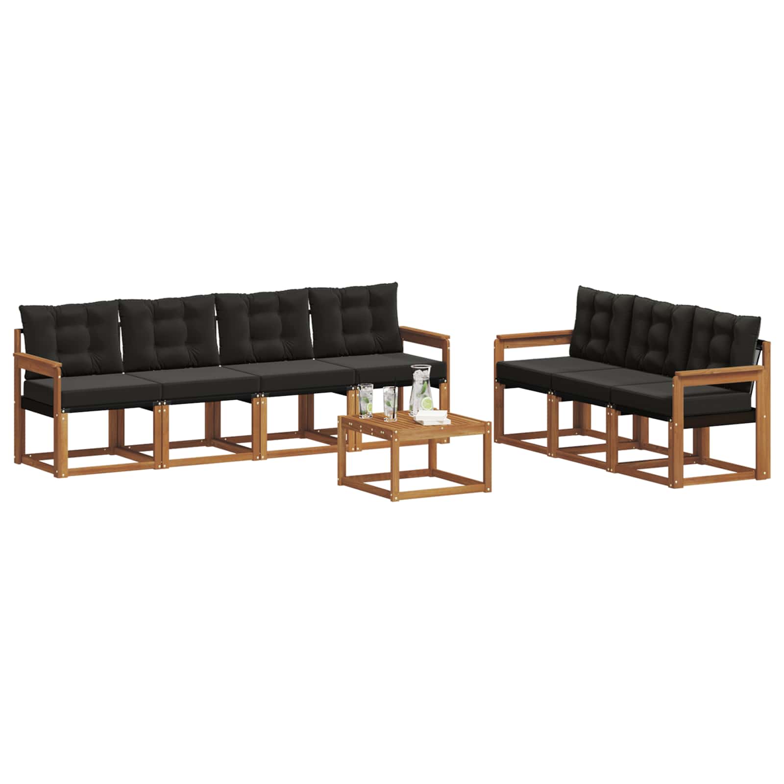Buiten bankenset met kussen 8 pcs Natuurlijk en Zwart is nu te koop bij PeponiXL, paradijselijk wonen!