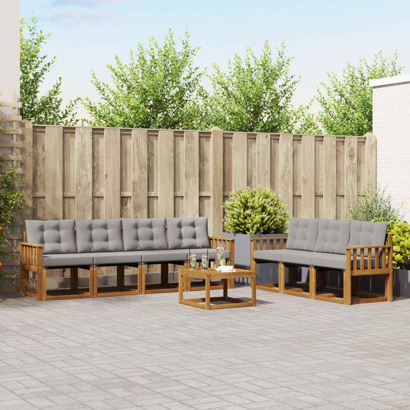 Buiten bankenset met kussen 8 pcs Natuurlijk en Lichtgrijs is nu te koop bij PeponiXL, paradijselijk wonen!