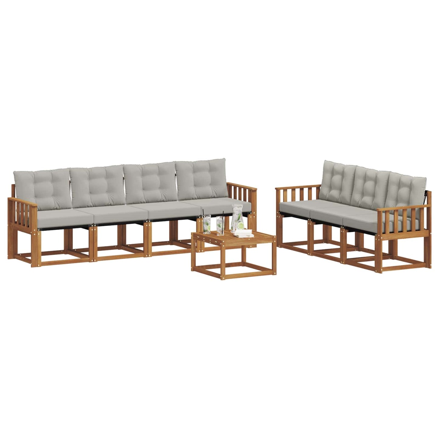 Buiten bankenset met kussen 8 pcs Natuurlijk en Lichtgrijs is nu te koop bij PeponiXL, paradijselijk wonen!
