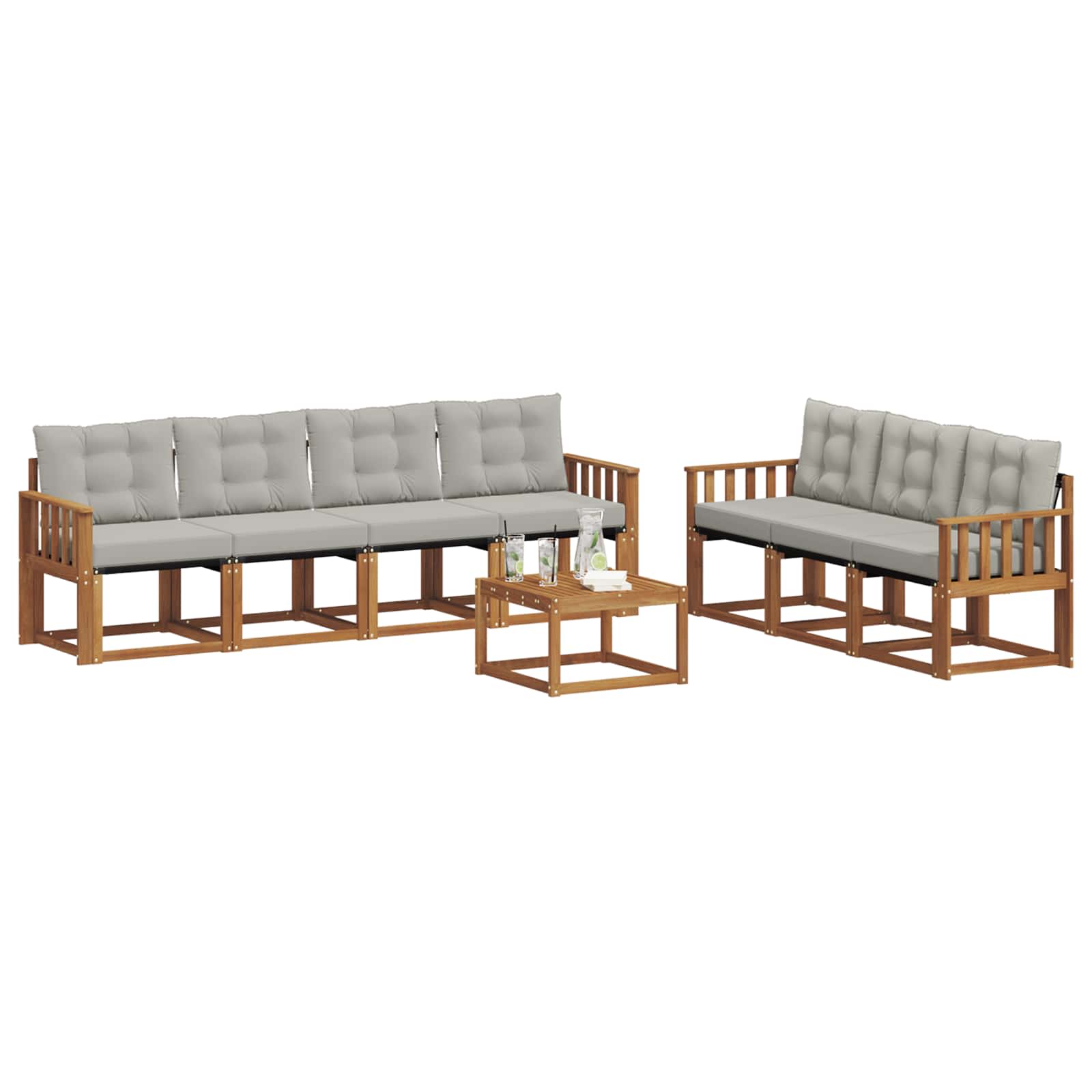 Buiten bankenset met kussen 8 pcs Natuurlijk en Lichtgrijs is nu te koop bij PeponiXL, paradijselijk wonen!