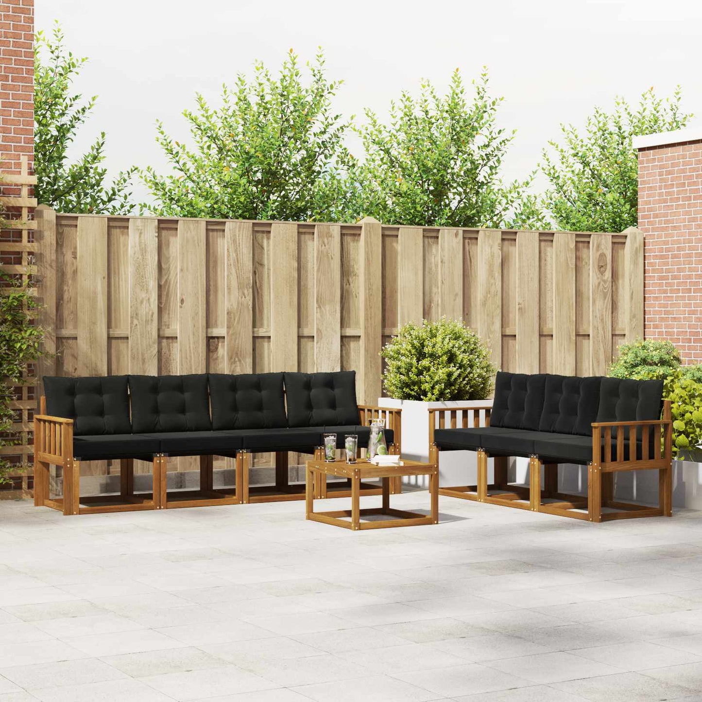 Buiten bankenset met kussen 8 pcs Natuurlijk en Zwart is nu te koop bij PeponiXL, paradijselijk wonen!